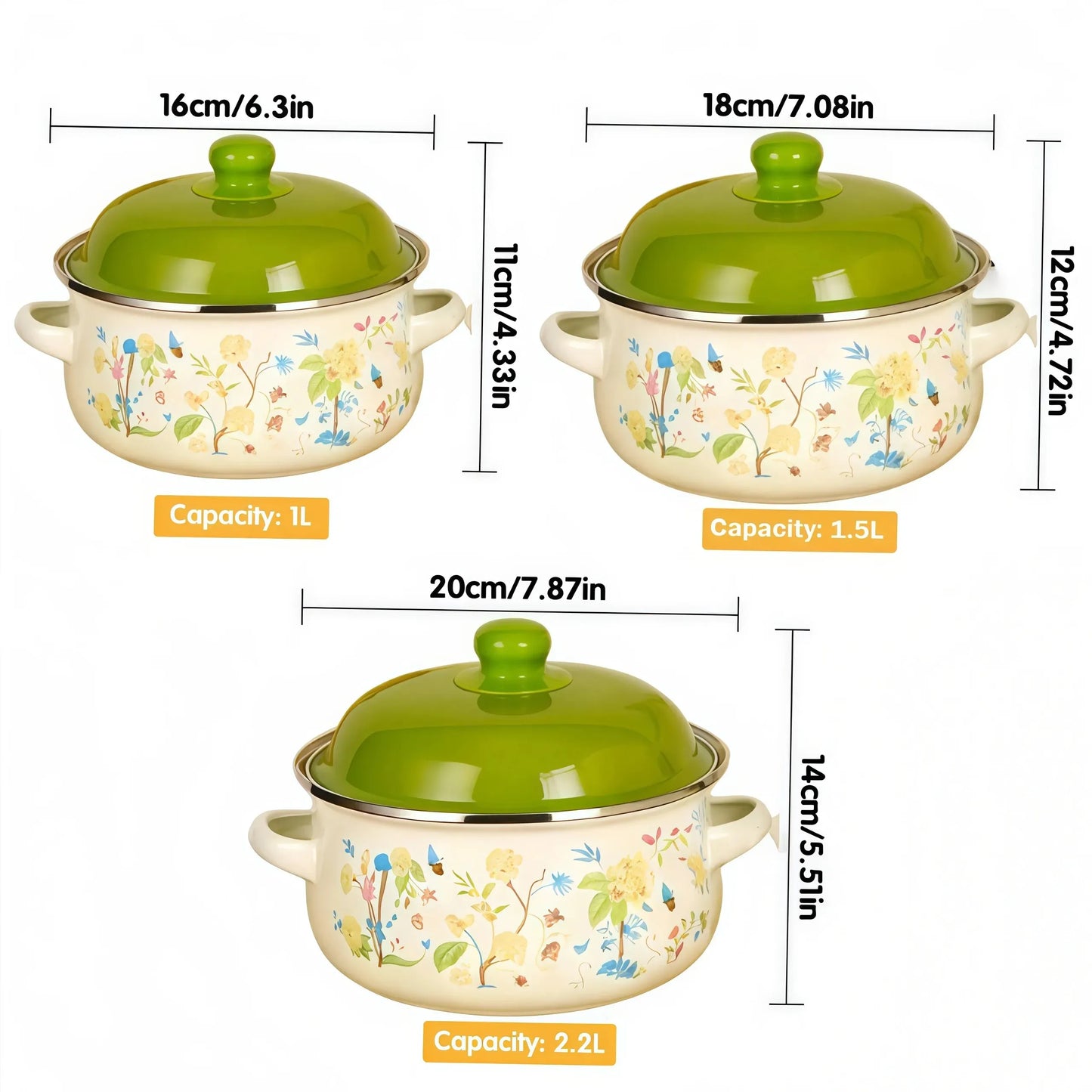 Vintage Enamel Stock Pot Set With Lids 3 Piece Cookware