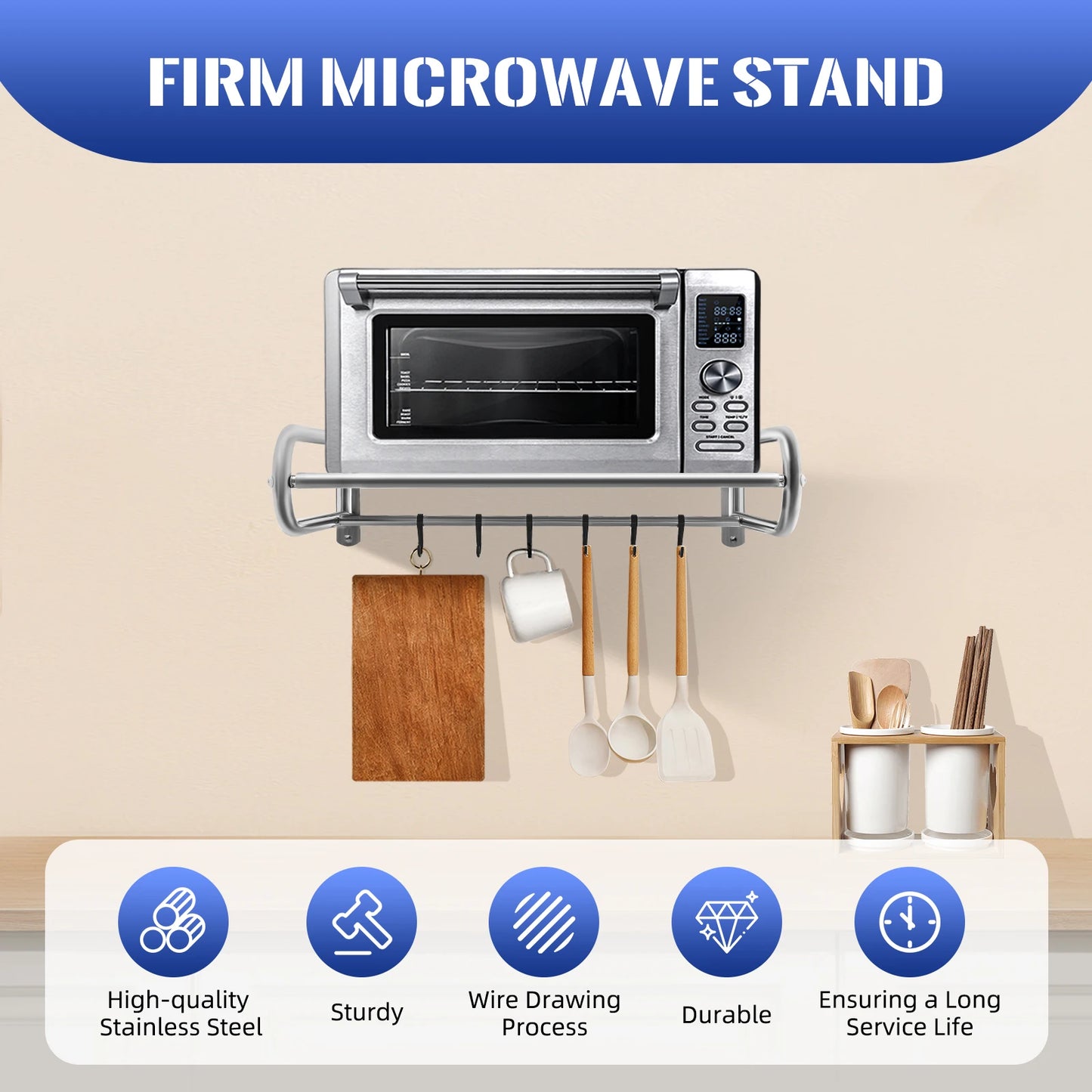 Bymaocar 2 Tier Adjustable Microwave Stand Kitchen Utensils Spices Organizer