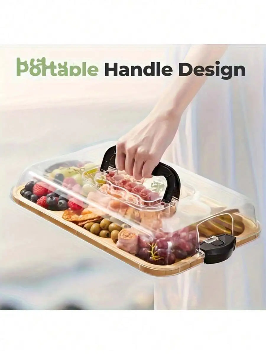 Bamboo Cheese Tray With Acrylic Lid Portable Serving Platter