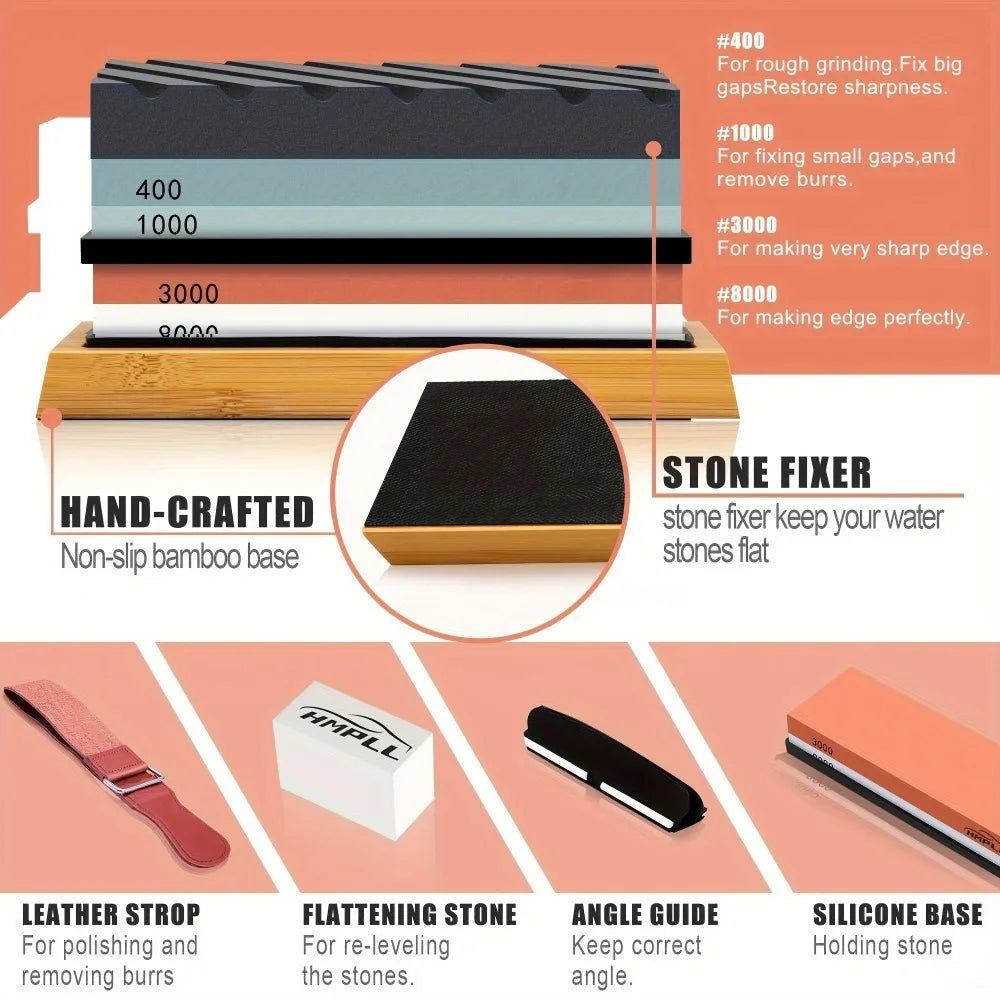 Professional Knife Sharpening Whetstone Set 400 1000 3000 8000 Grits
