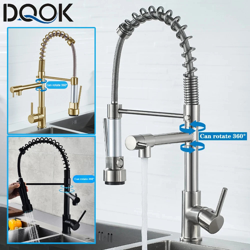 DQOK Pull-Down Kitchen Faucet With Hot Cold Water Mixer Deck-Mounted