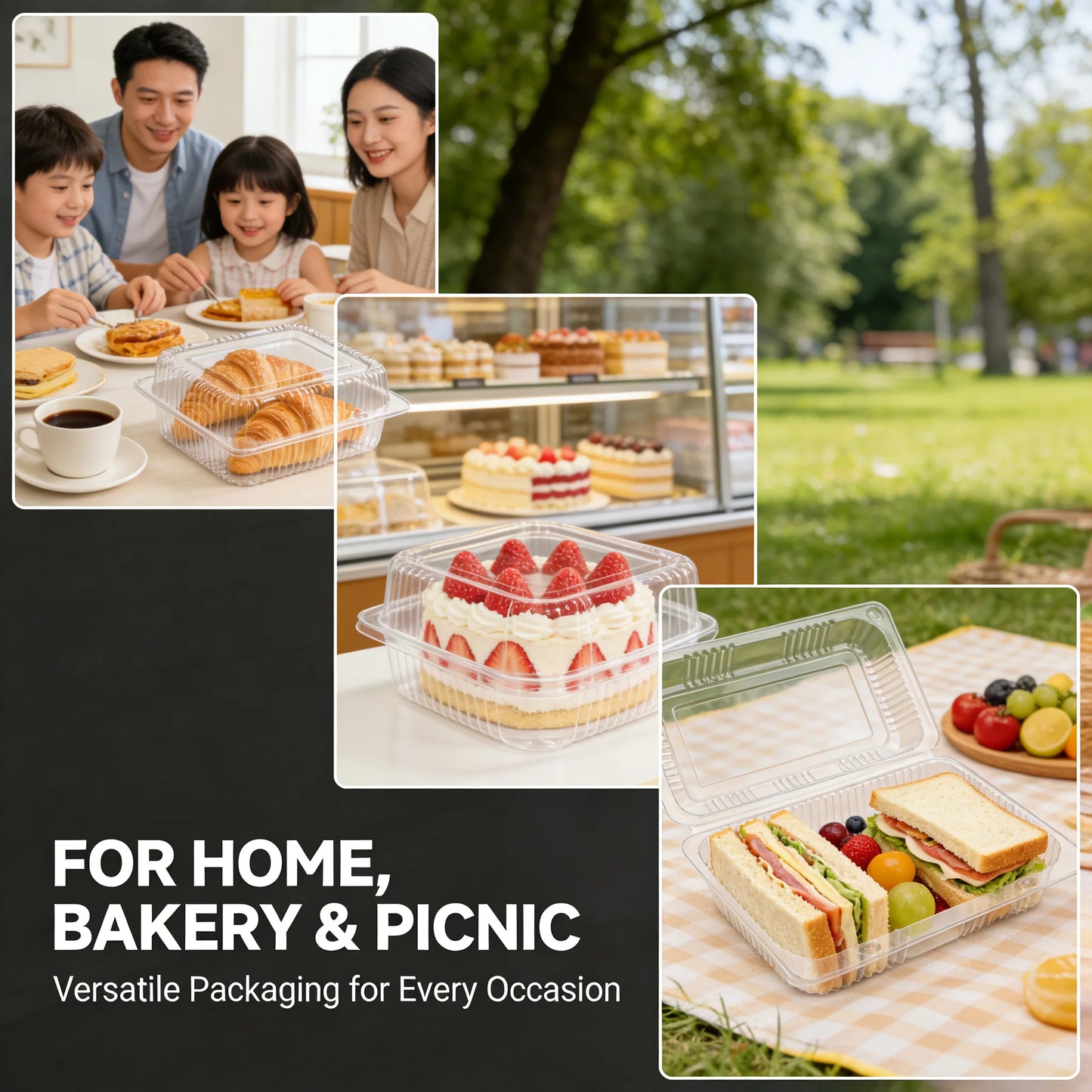 Clear Plastic Clamshell Takeout Containers, 50 Pack