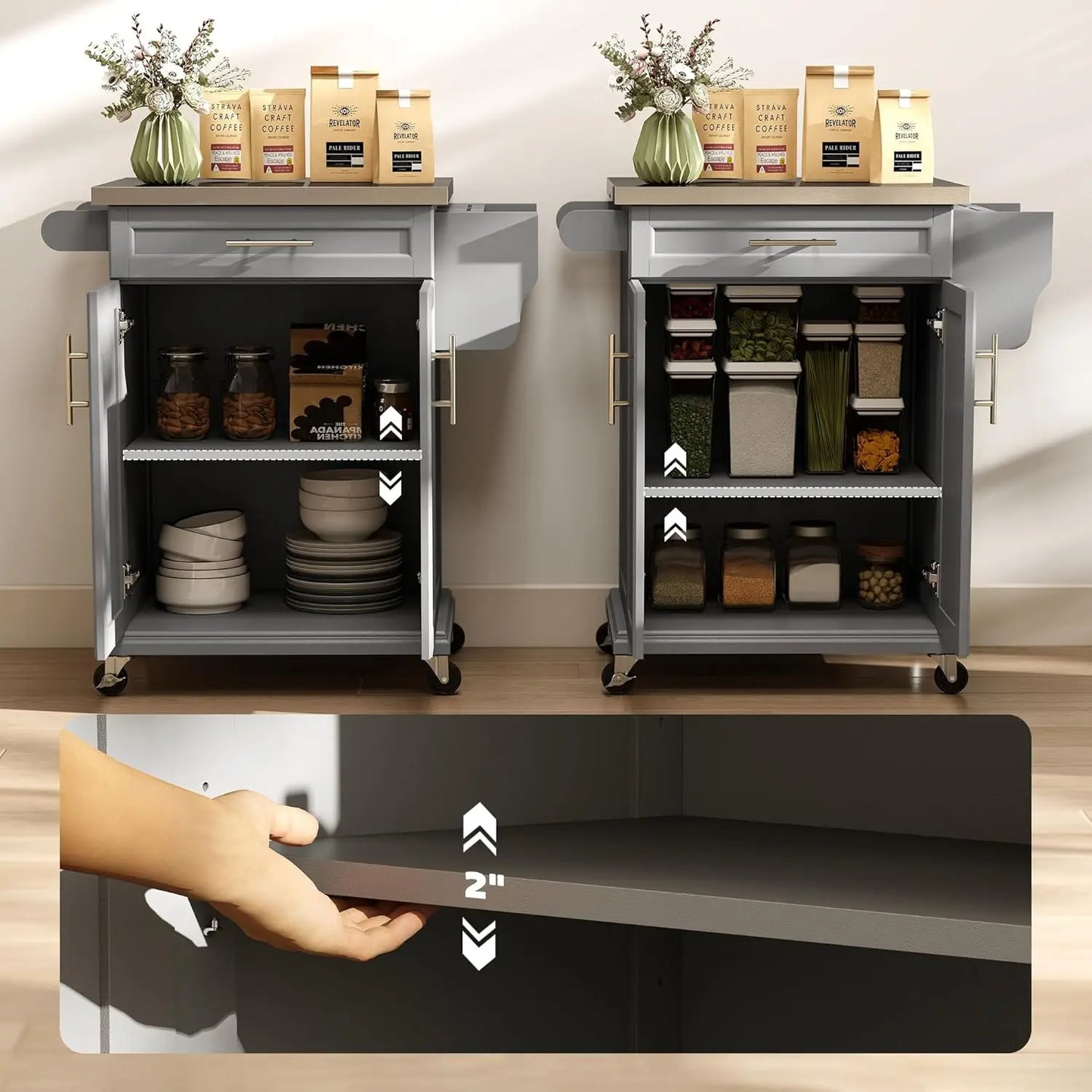 Kitchen Island Cart With Rolling Stainless Steel Top Drawer Storage