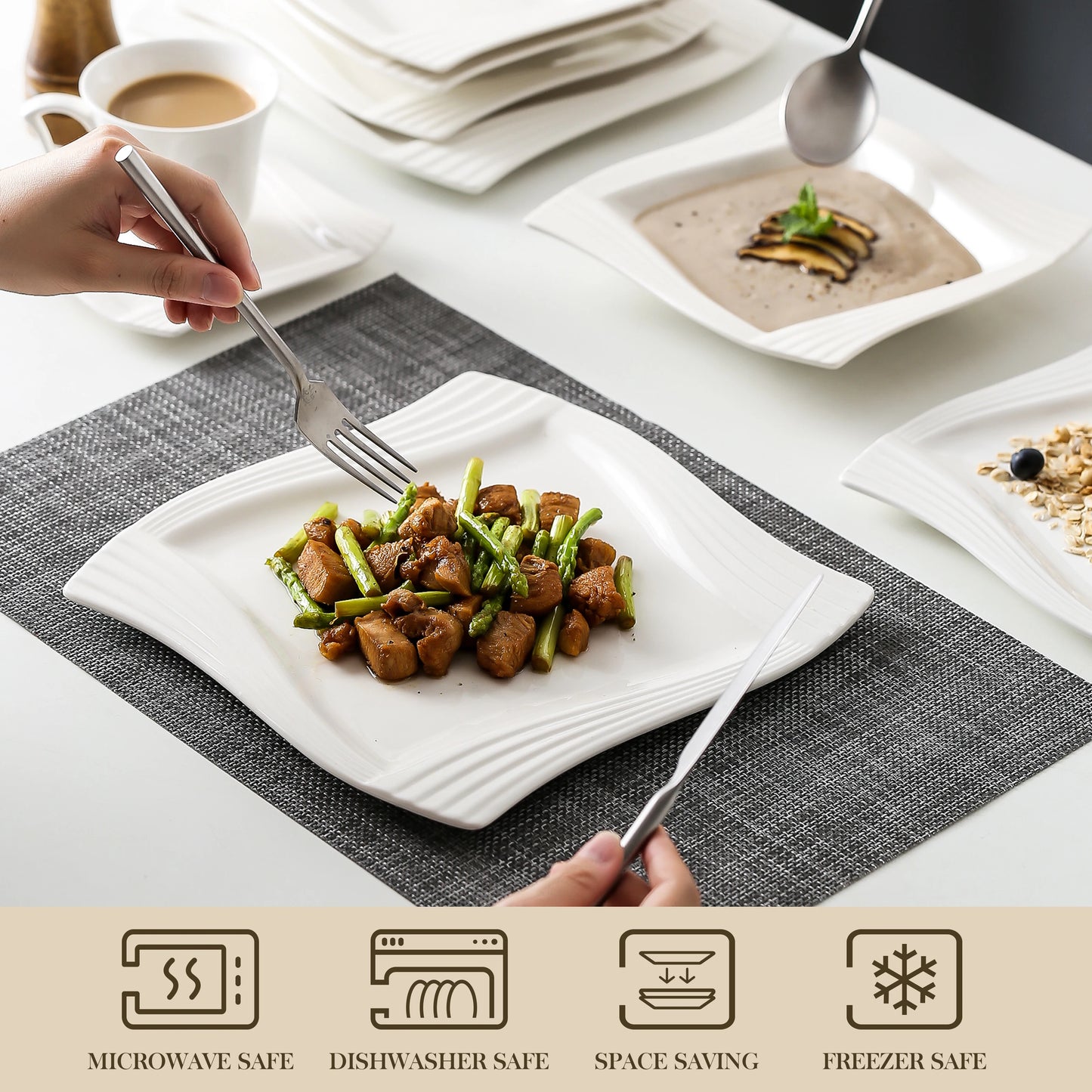 MALACASA Amparo Porcelain Dinnerware Set 60 Piece Service For 12