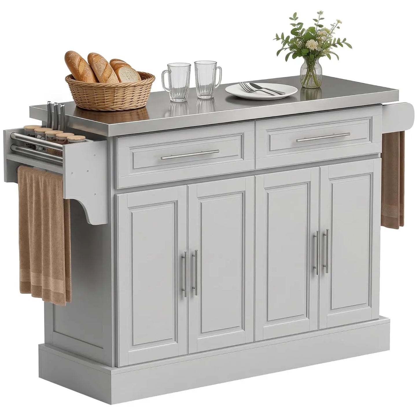 Rolling Kitchen Cart With Stainless Steel Top And Shelves
