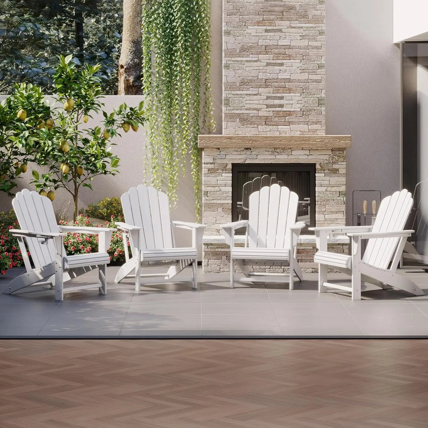 Adirondack Chairs With Cup Holders Outdoor Patio Set Of 4