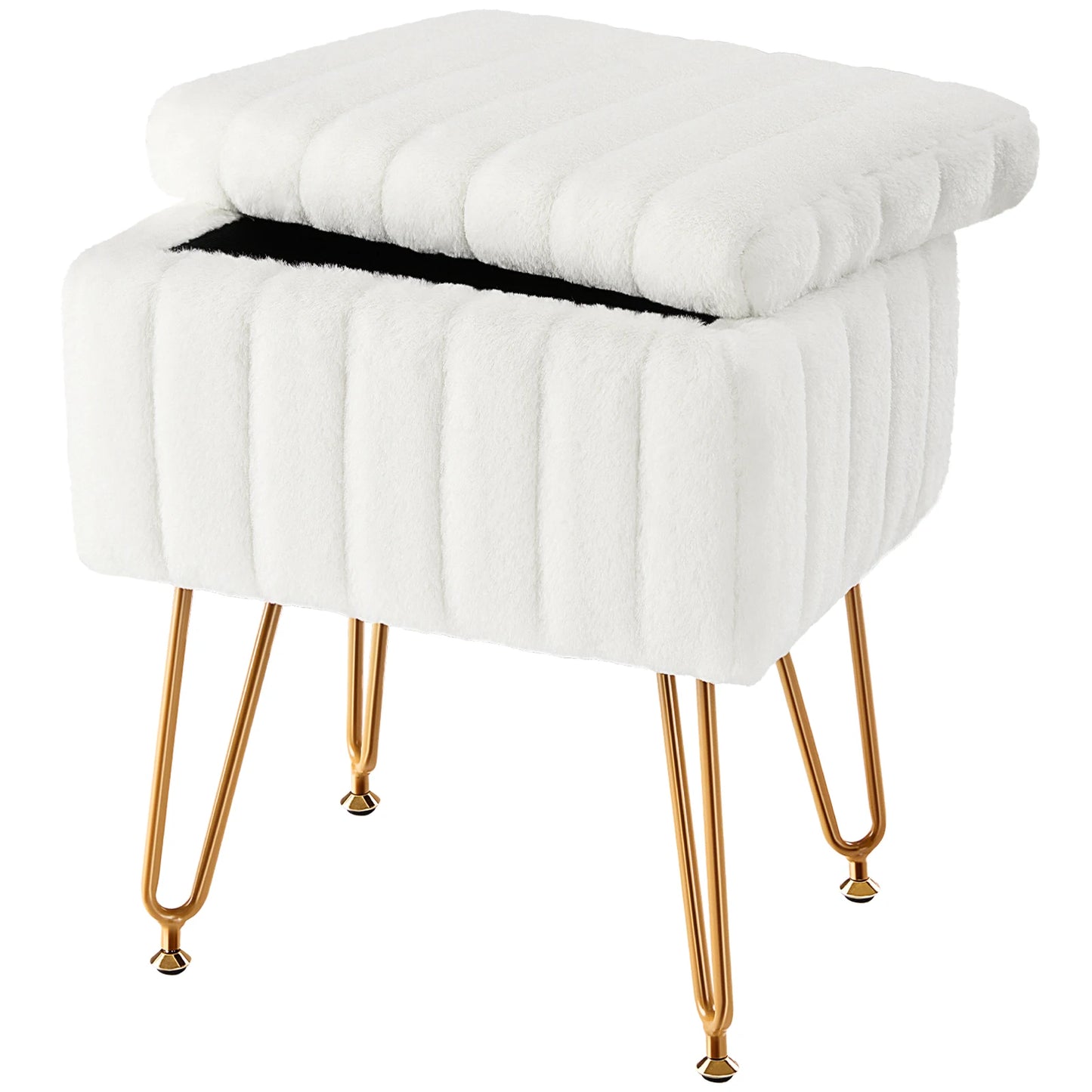 JHK Faux Fur Hidden Storage Ottoman With Padded Metal Feet