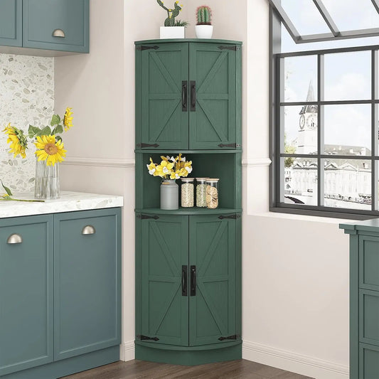 Corner Storage Cabinet With 4 Doors And 5 Shelves BarnStyle