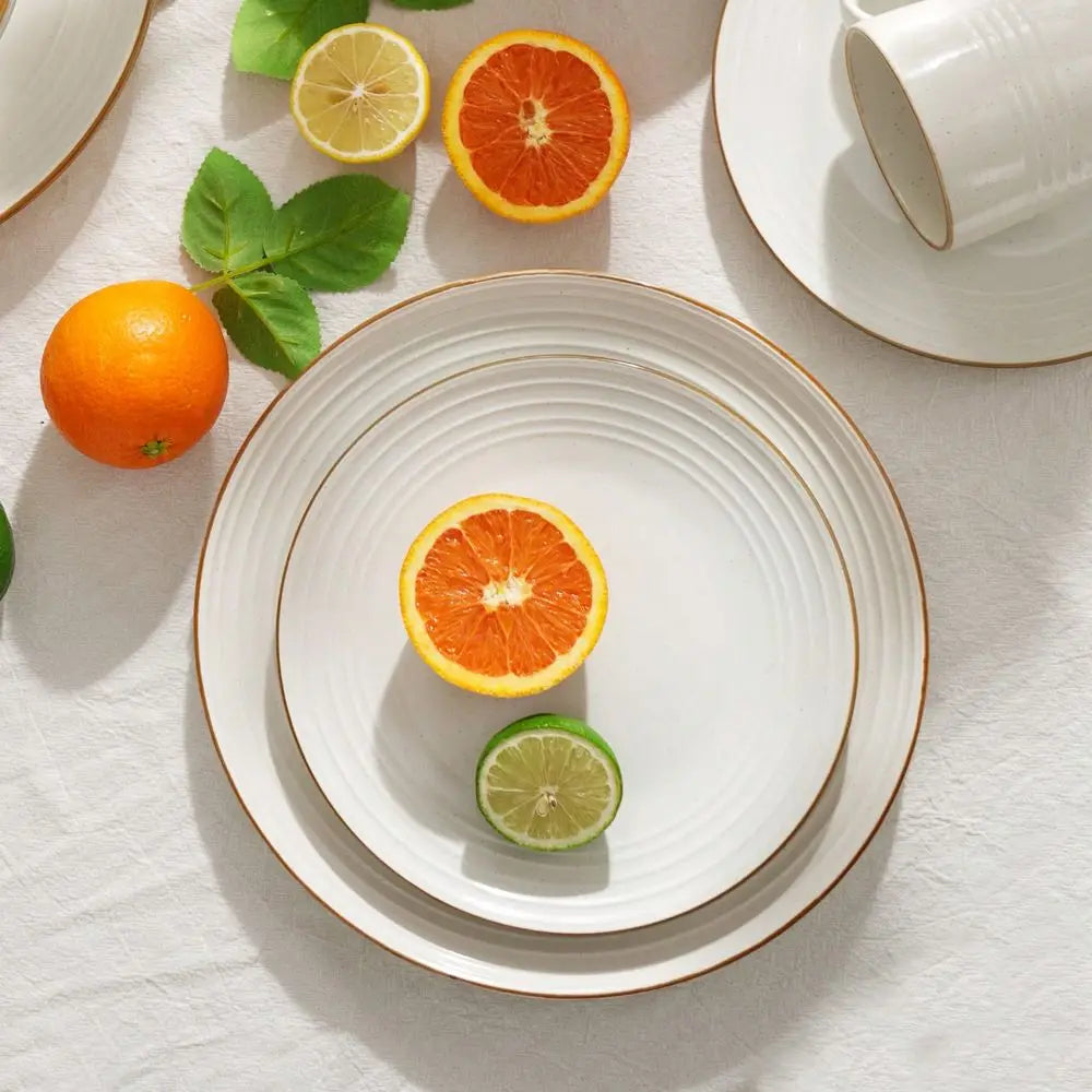 Stoneware Dinnerware Set for Four With Lucky and Joyous Pattern