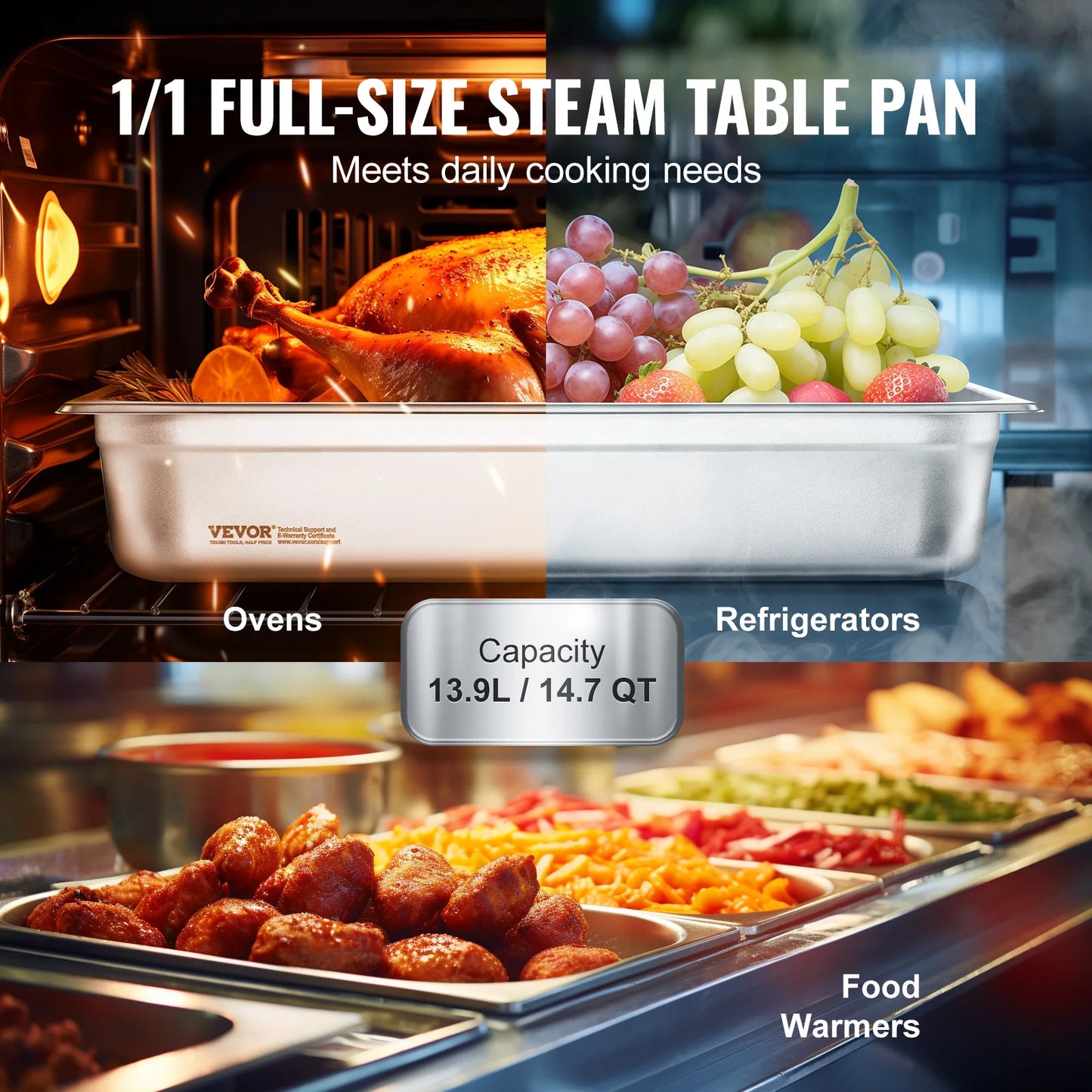 SucceBuy 4-Pack Hotel Pans Anti-Jam Steam Pan With Lid