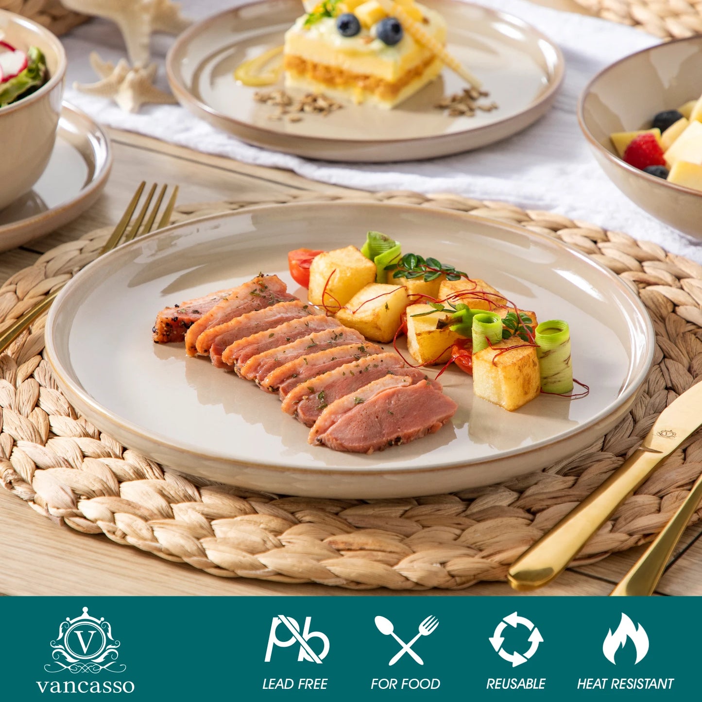 MALACASA Reactive Glaze Stoneware Dinnerware Set For Everyday Use