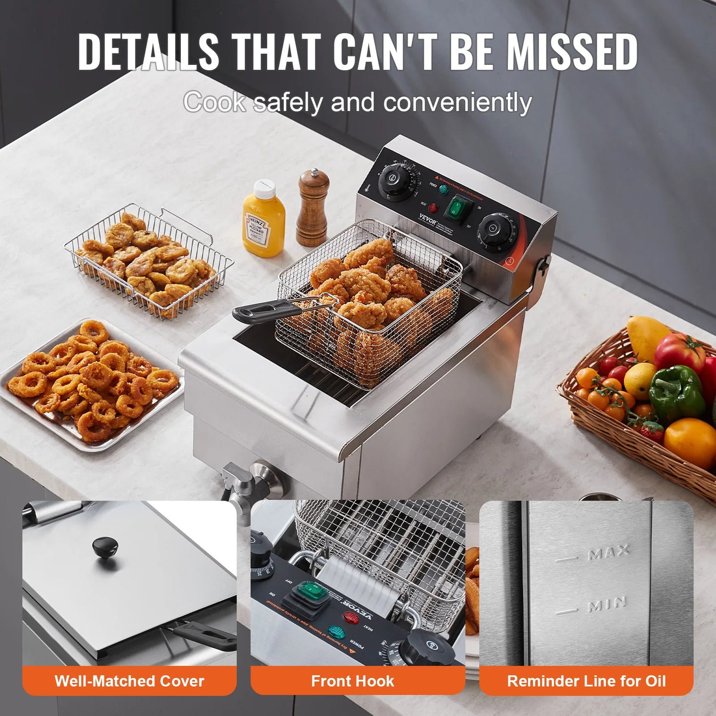 VEVOR Commercial Deep Fryer Countertop Electric With Time Temp Control