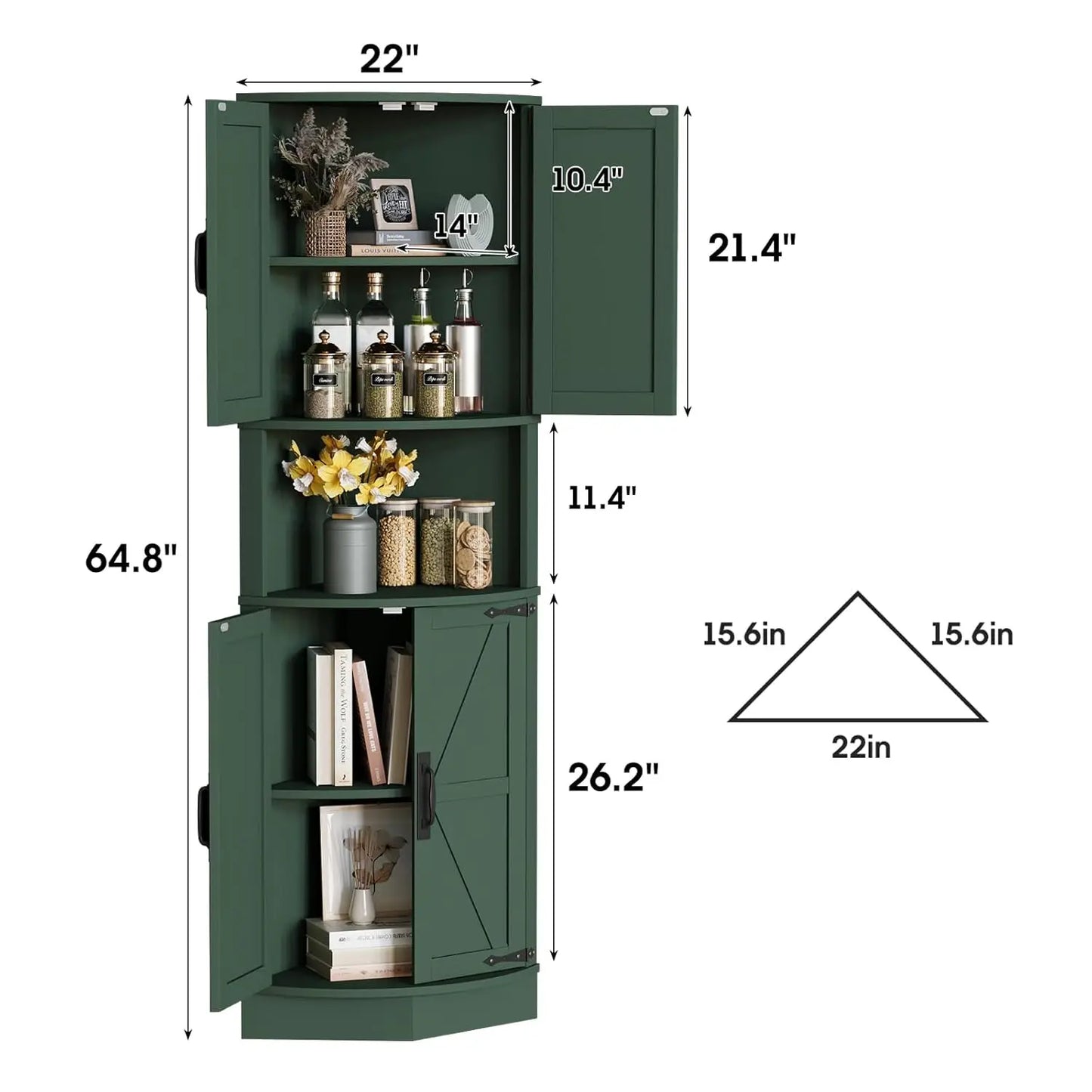 Corner Storage Cabinet With 4 Doors And 5 Shelves BarnStyle