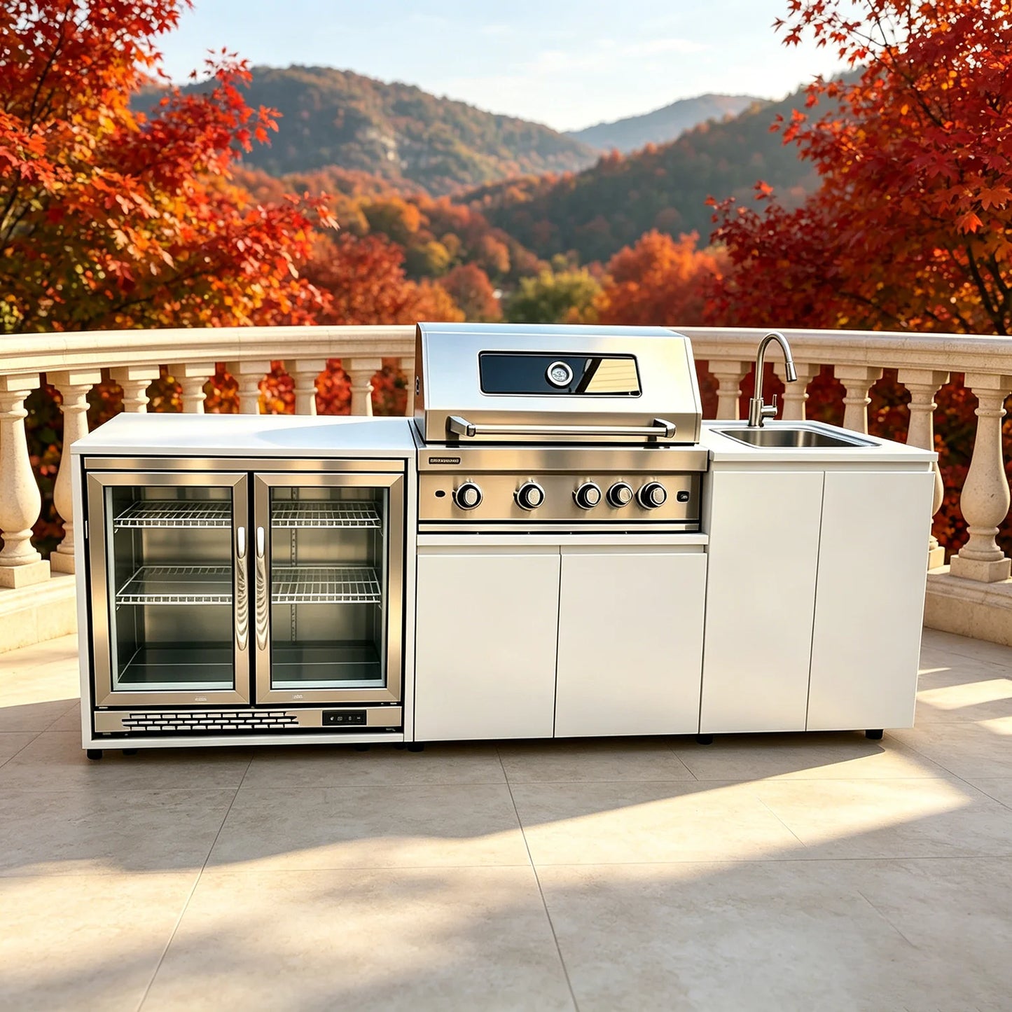 Stainless Steel Outdoor Kitchen With Grill And Fridge On Wheels