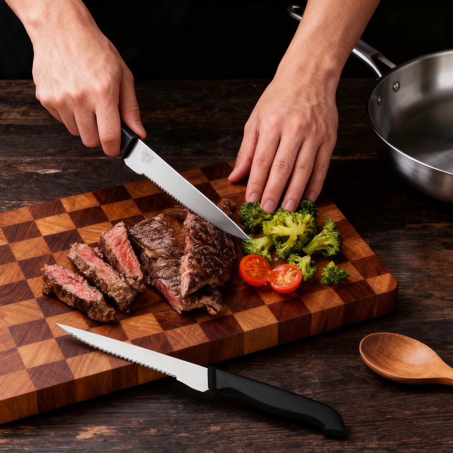 Six-Piece Serrated Steak Knife Set Stainless Steel With Ergonomic Handles
