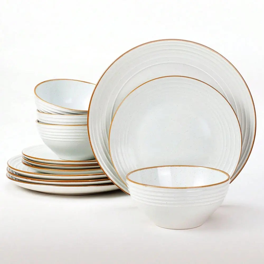 Stoneware Dinnerware Set for Four With Lucky and Joyous Pattern