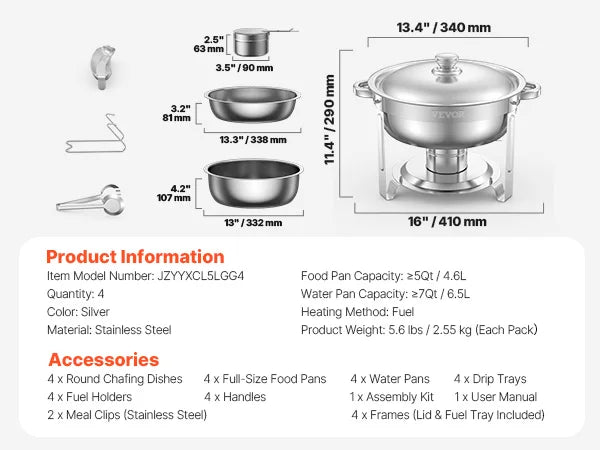 SucceBuy Stainless Steel Chafing Dish Buffet Set Round Warmer Server