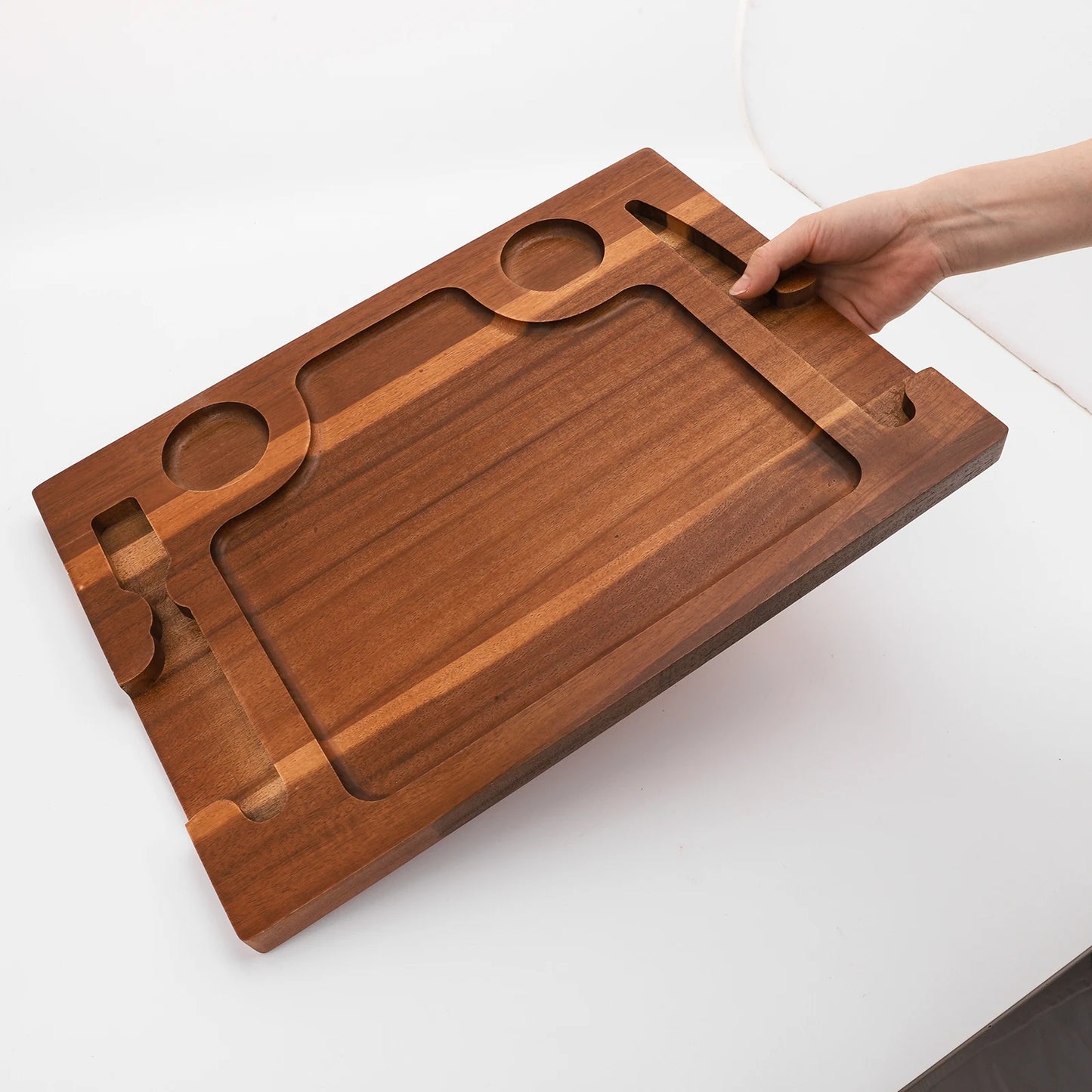 Shunmaii Acacia Wood Steak Serving Plate With Sauce Cups
