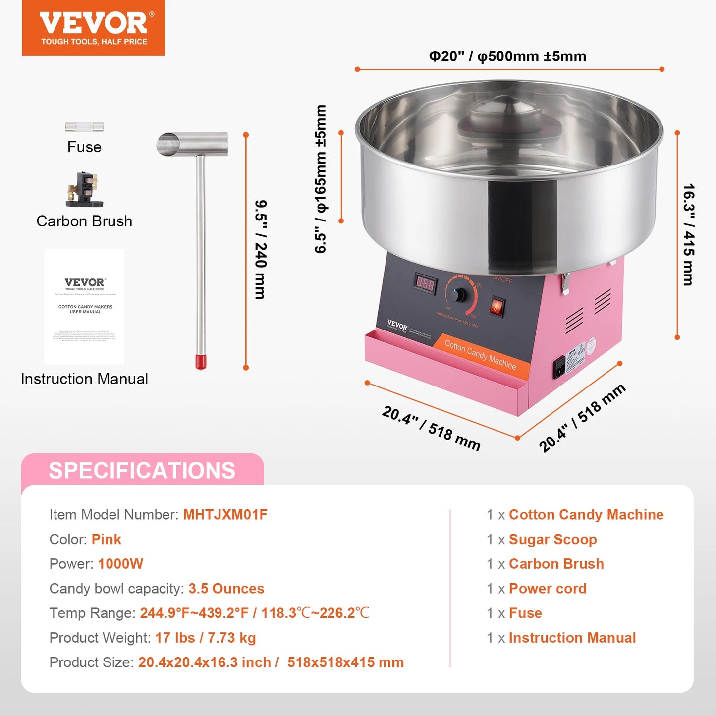 SucceBuy Electric Cotton Candy Make With Stainless Steel Bowl Scoop