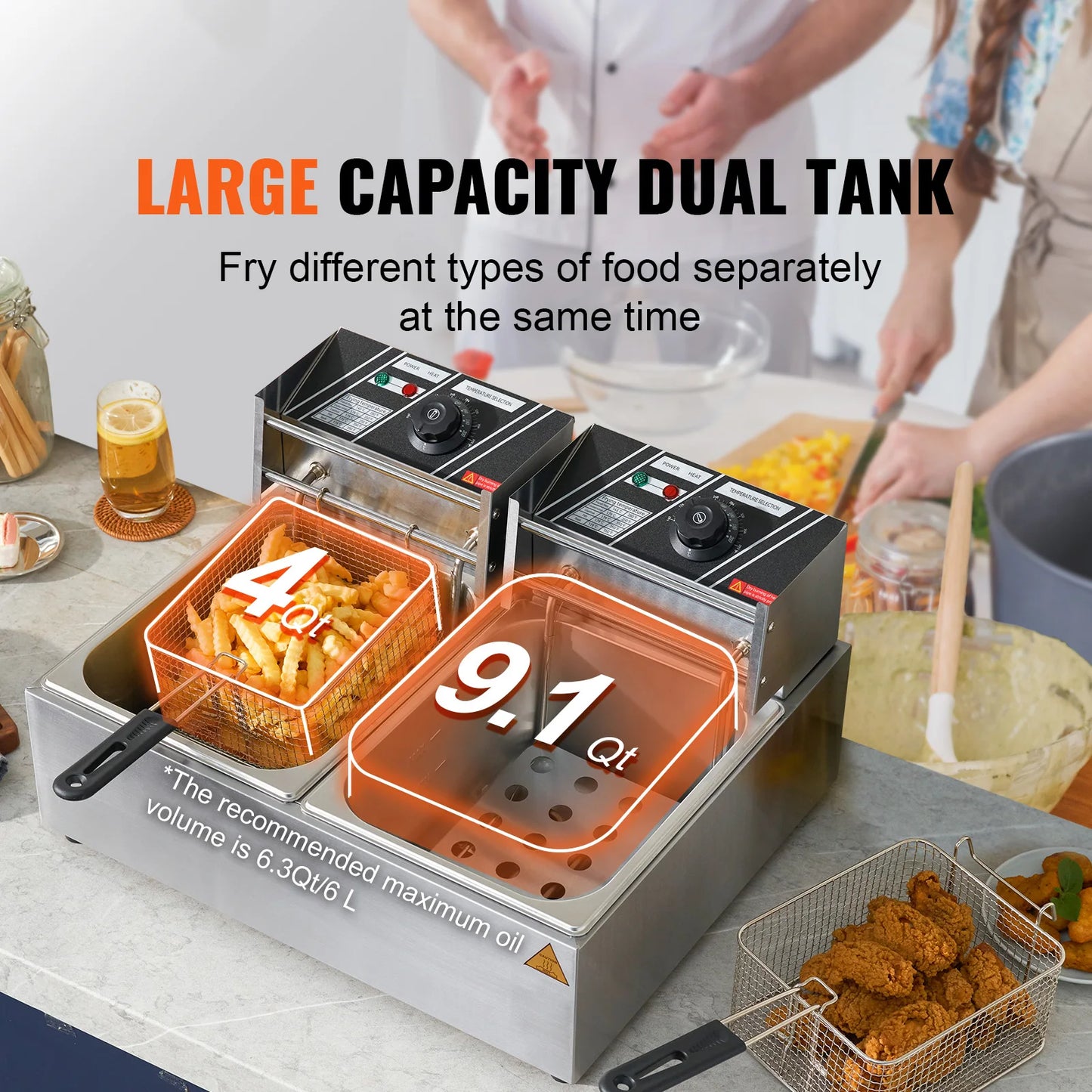 SucceBuy Commercial Deep Fryer With Dual Removable Tanks