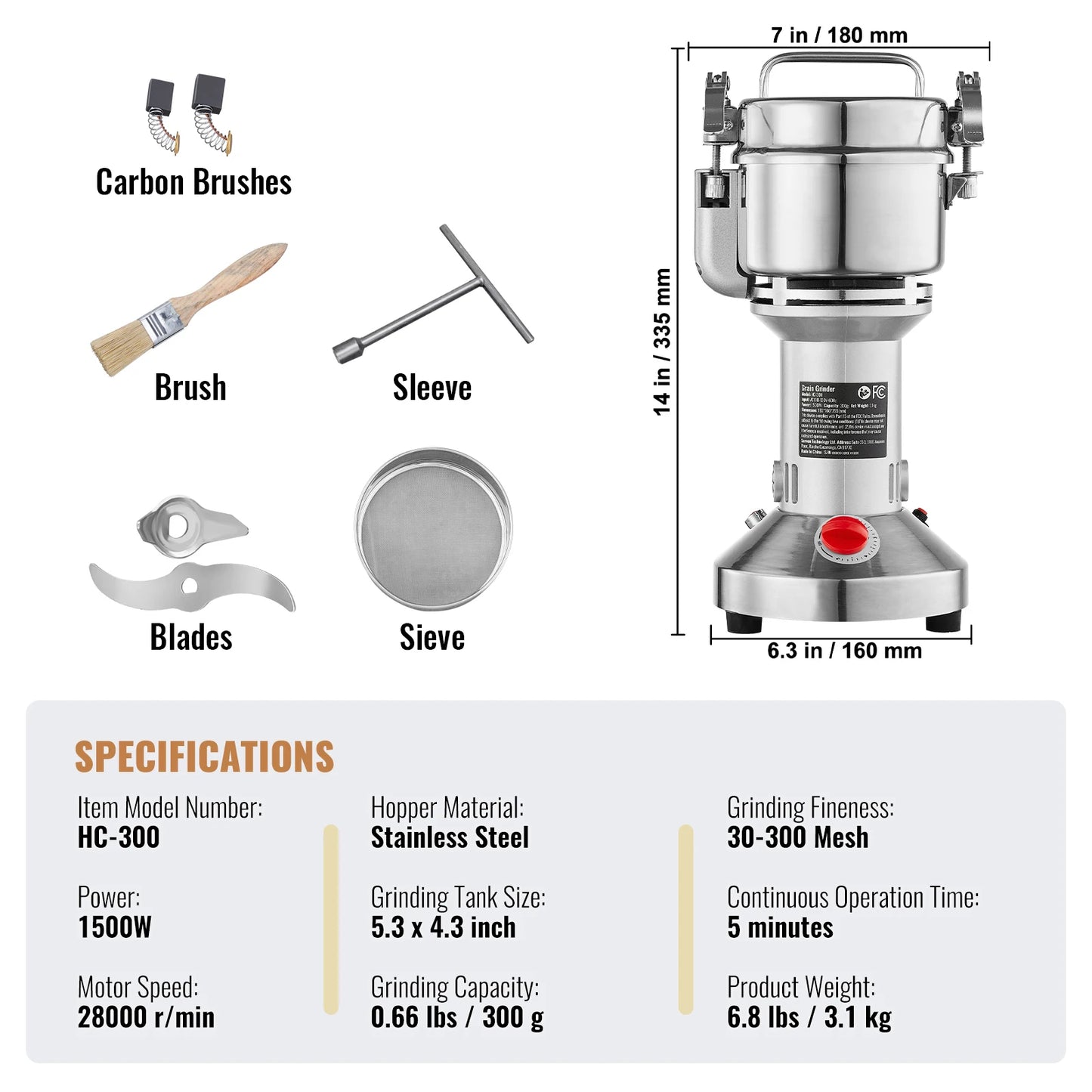 SucceBuy Electric Grain Mill Grinder for Dry Herbs Spices Coffee