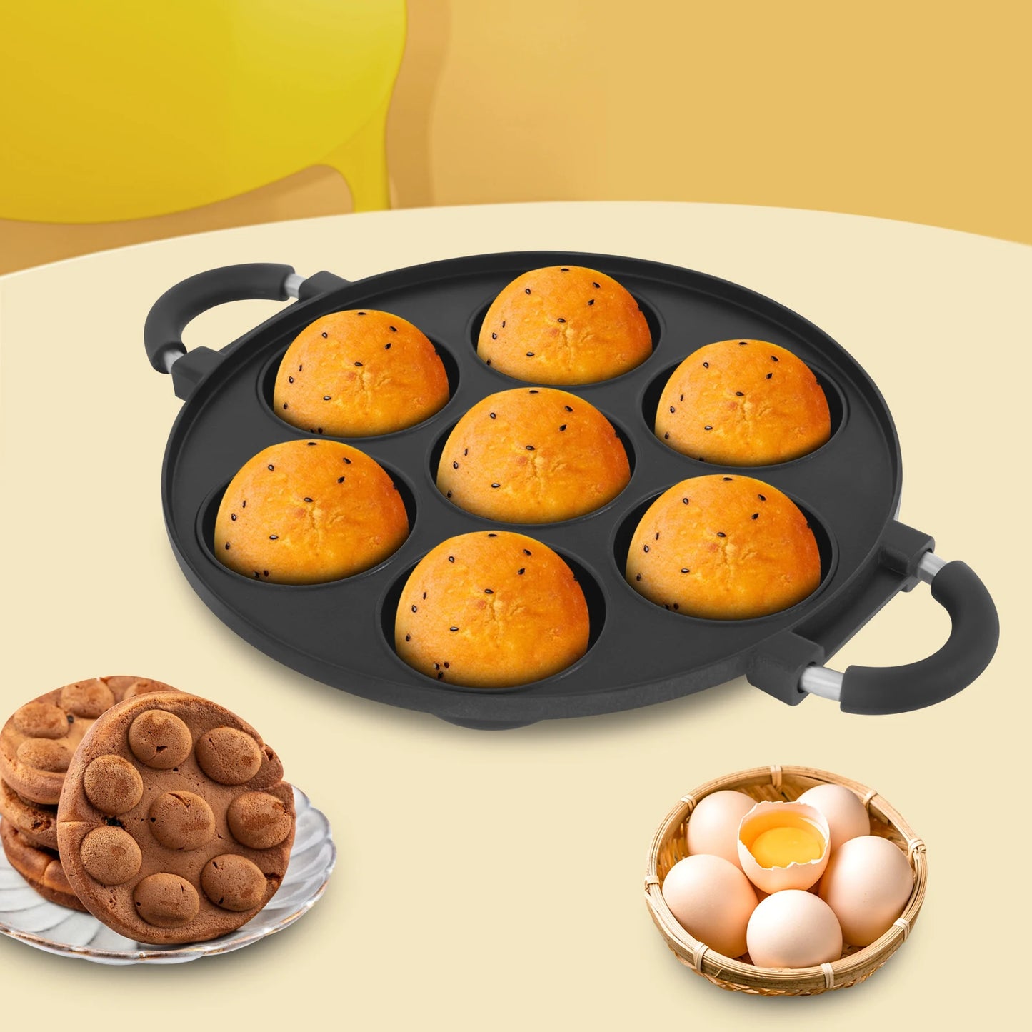 Bymaocar 7 Hole Cake Mold Pan Nonstick Takoyaki Omelette Pan