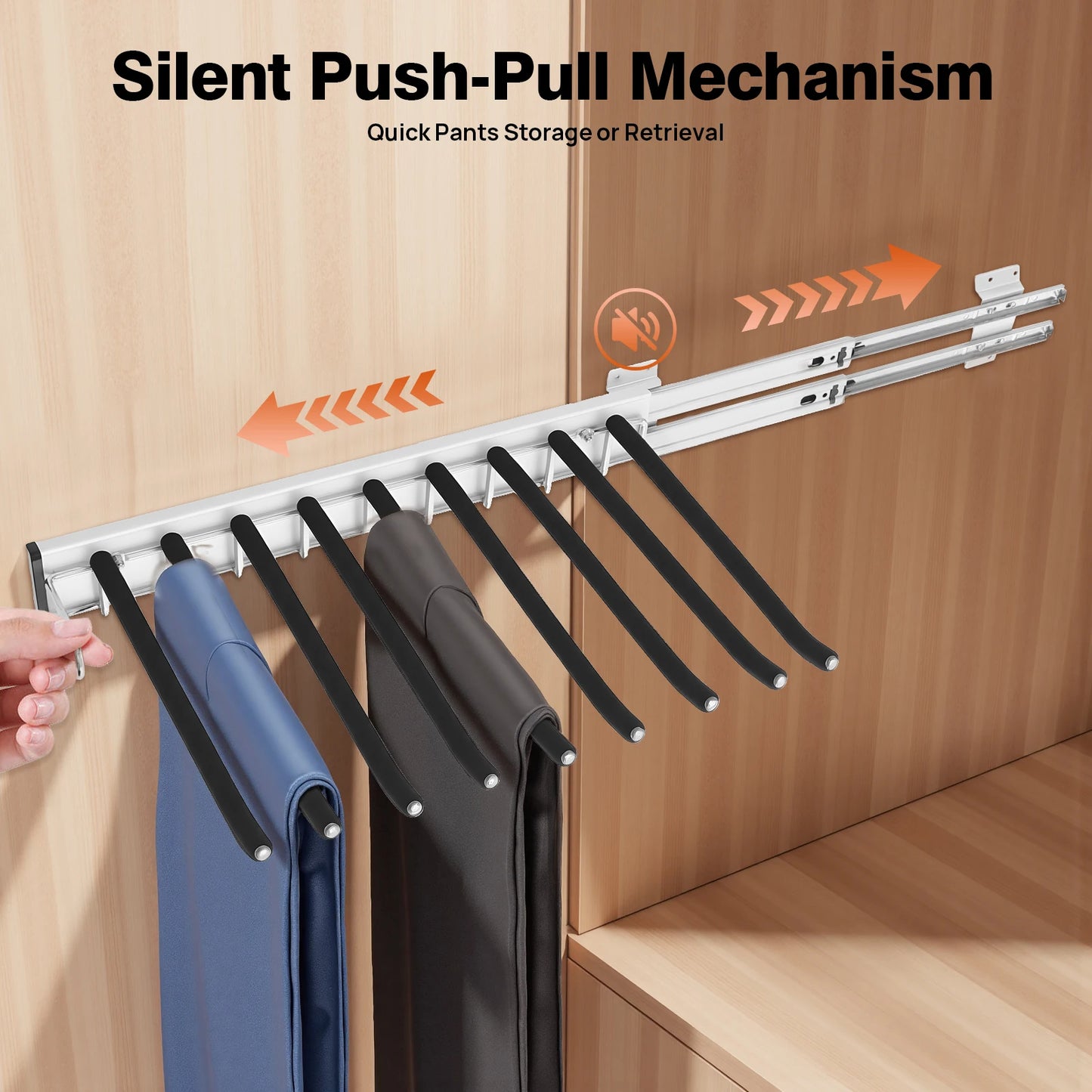 Bymaocar Pull-Out Pants Rack With 9 Rods Wall Mount