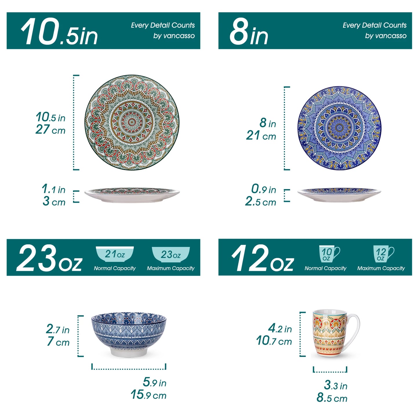 MALACASA Bohemian Mandala Pattern Porcelain Dinnerware Set 16 32 48 Pieces
