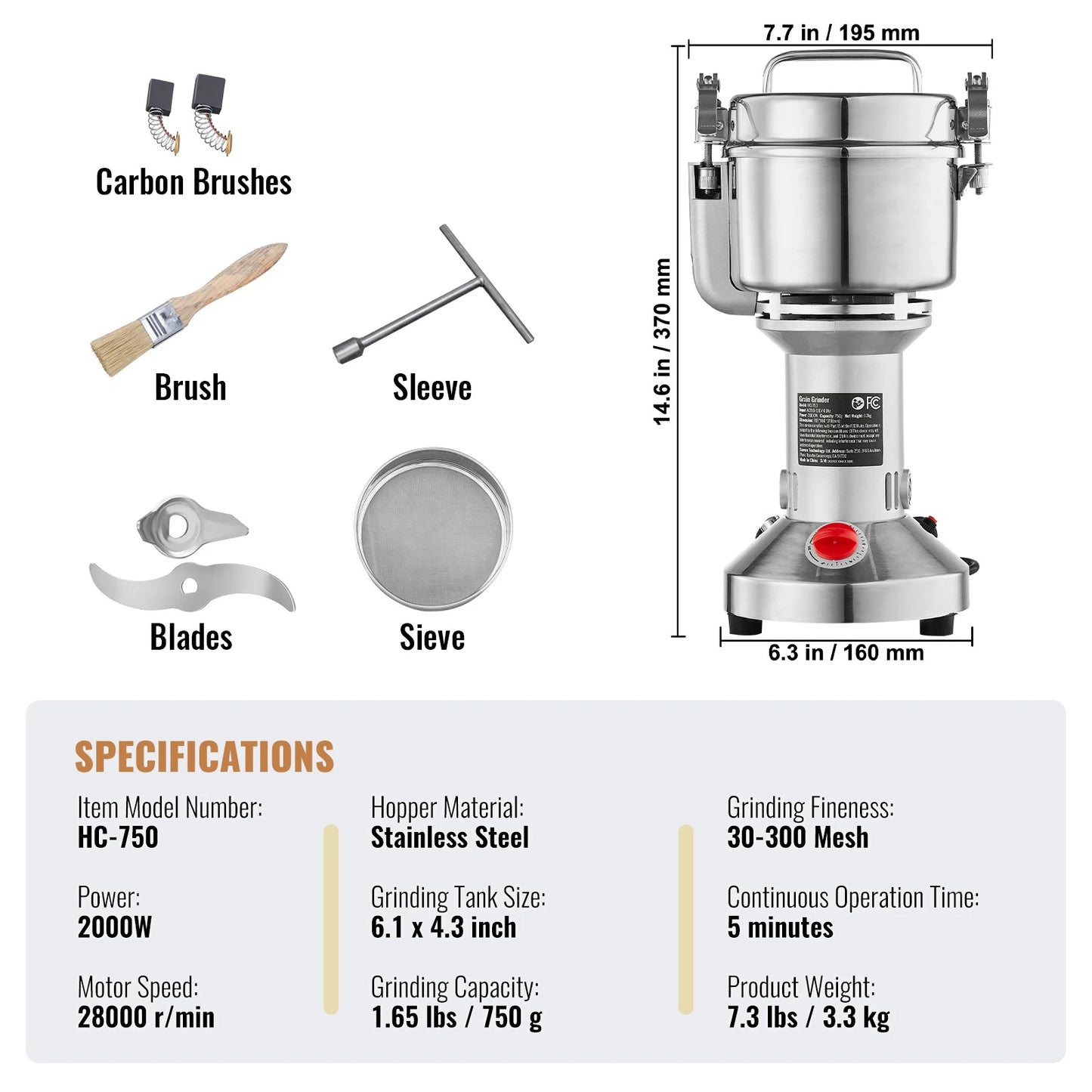 SucceBuy Electric Grain Mill Grinder for Dry Herbs Spices Coffee
