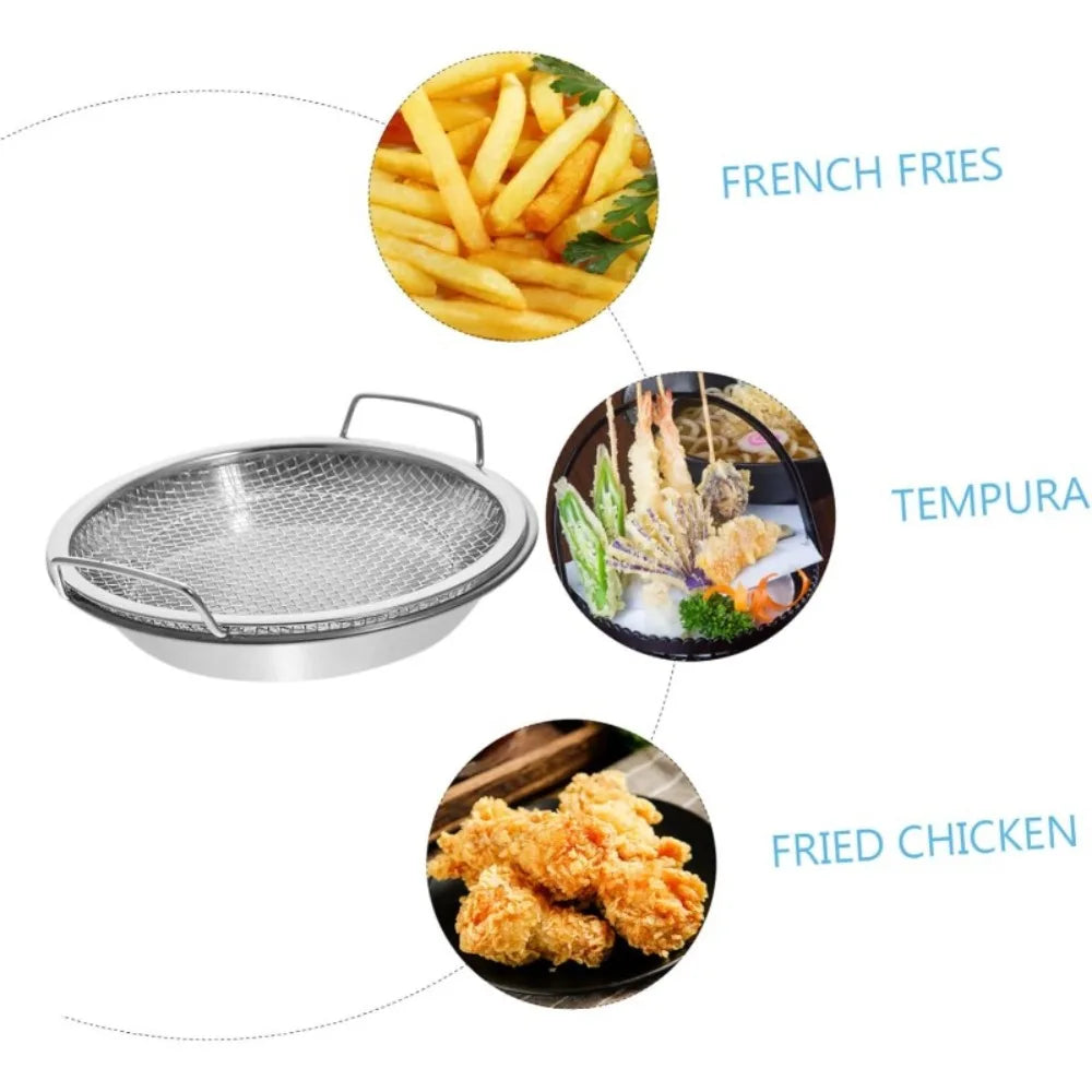 Stainless Steel Frying Rack With Tray Foldable Mesh Basket For Oil Draining