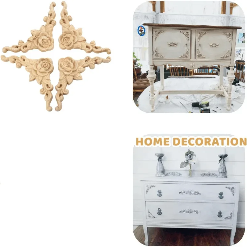 Natural Floral Wooden Carved Corner Appliques For Frames And Furniture