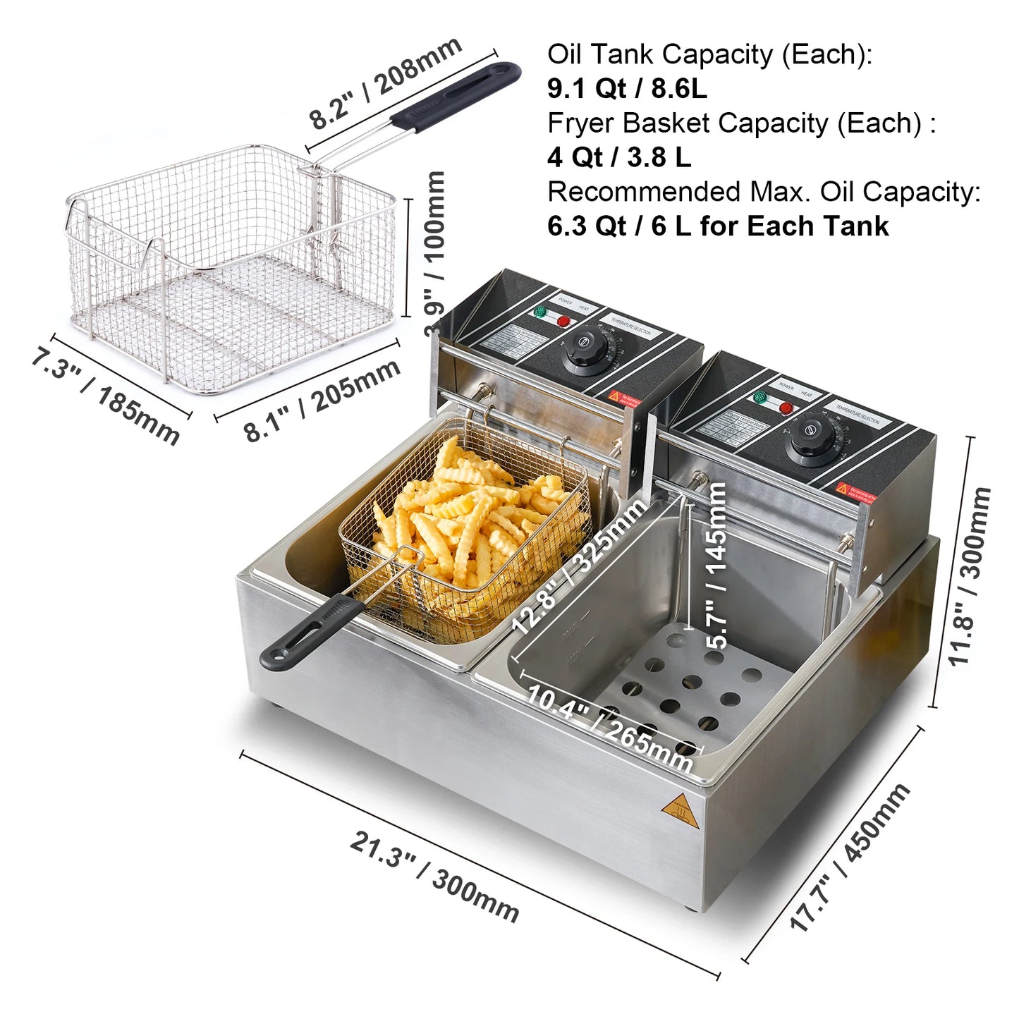 SucceBuy Commercial Deep Fryer With Dual Removable Tanks