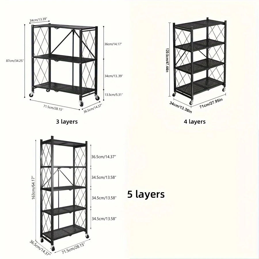 Heavy Duty Foldable Metal Storage Rack With Wheels For Organization