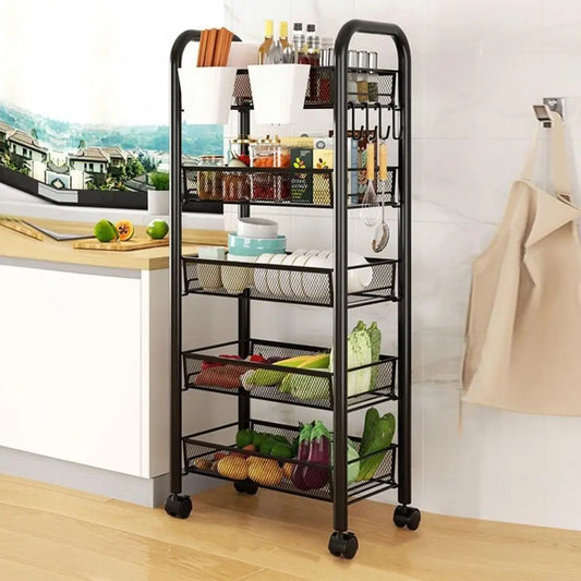 Fruit And Vegetable Storage Basket 5 Tier Stackable Metal Mesh On Wheels