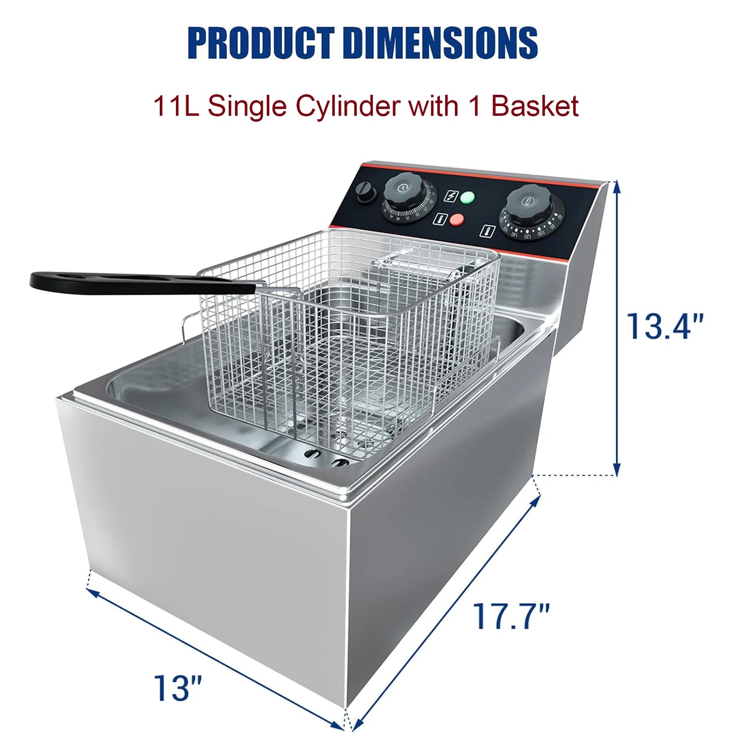 Acekool Commercial Electric Deep Fryer Stainless Steel Baskets Adjustable