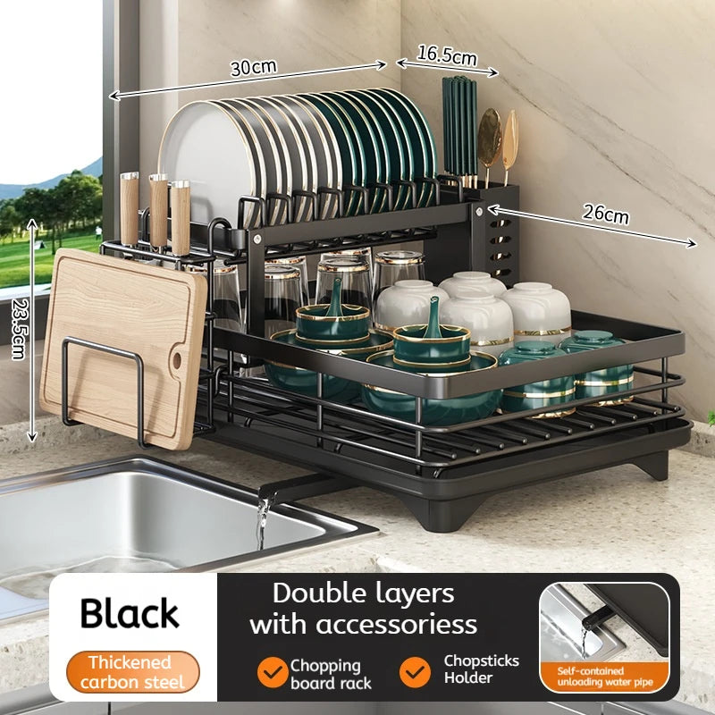 AEHOME Adjustable Stainless Steel Dish Drying Rack With Drainboard