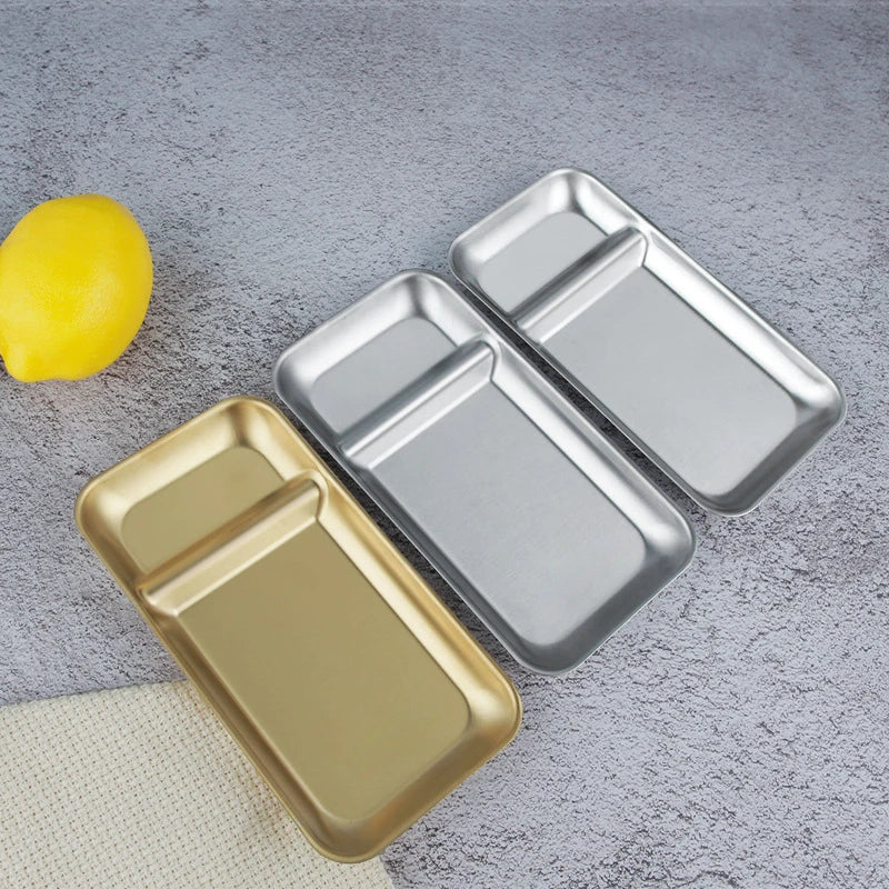 Stainless Steel Rectangular Snack Plate For Kitchen Dining Use