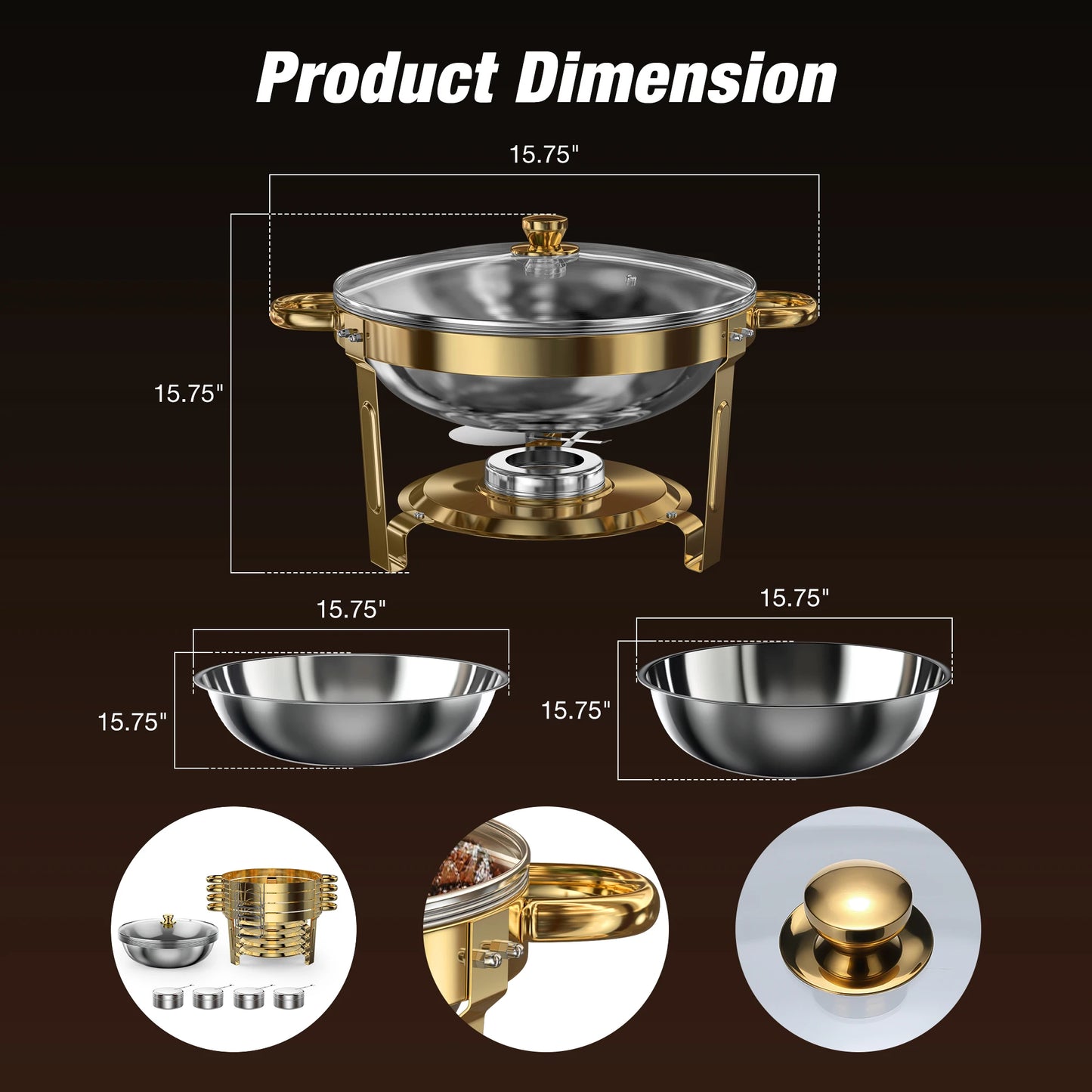 Round Stainless Steel Chafing Dish Set For Buffet Events