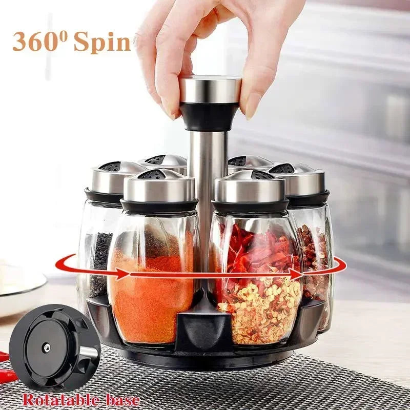 Glass Spice Jar Set With Rack For Kitchen Organization