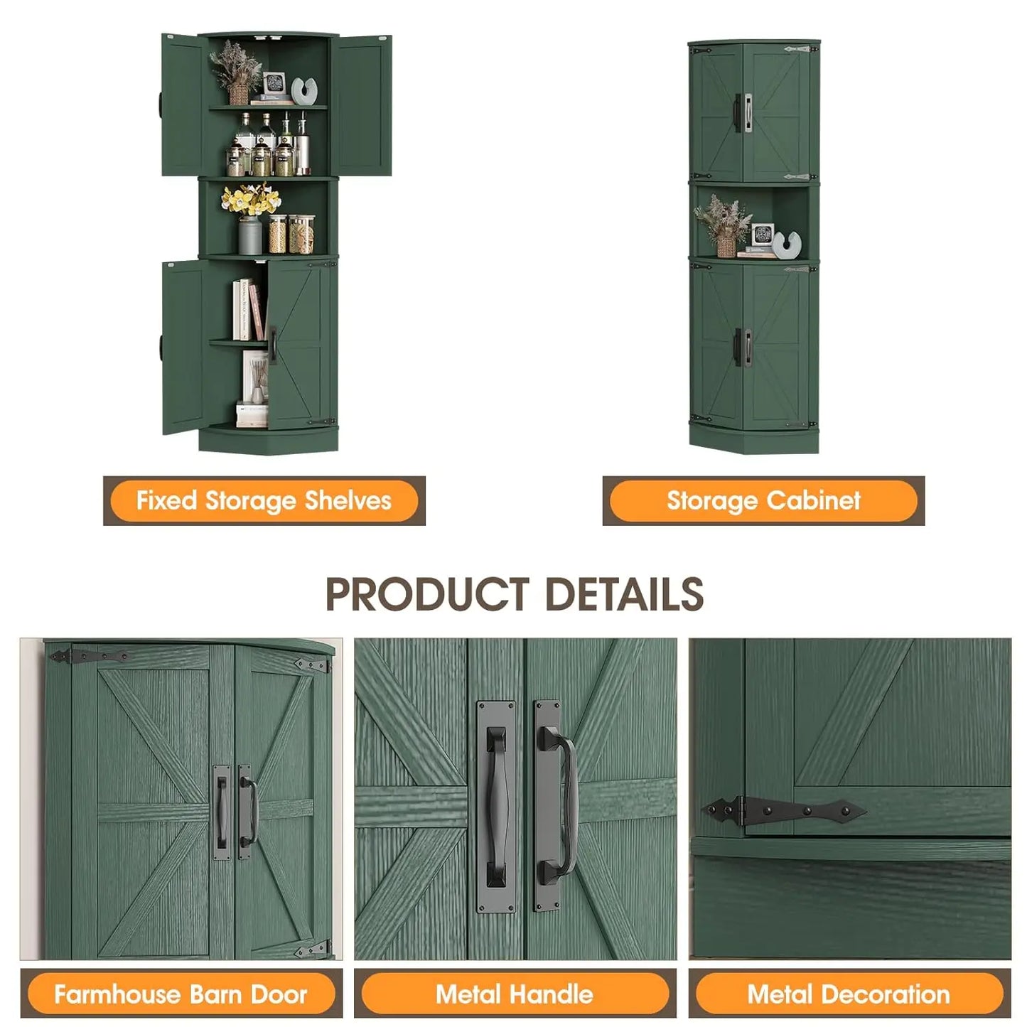 Corner Storage Cabinet With 4 Doors And 5 Shelves BarnStyle