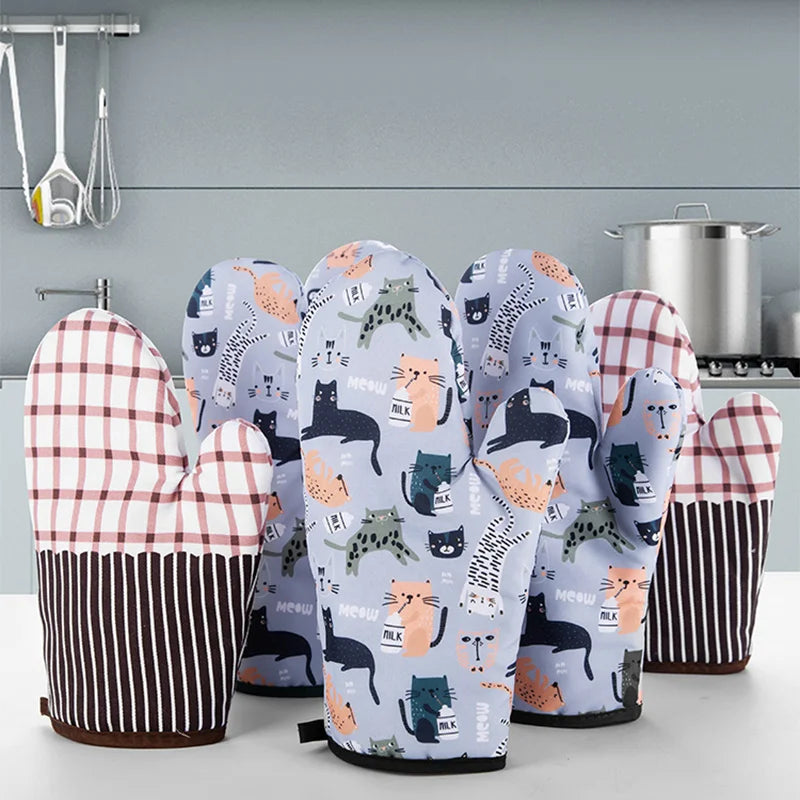 Heat Resistant Microwave Oven Mitts Cotton Non Slip Insulated Gloves