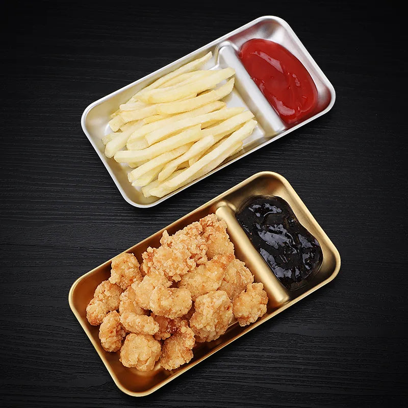 Stainless Steel Rectangular Snack Plate For Kitchen Dining Use