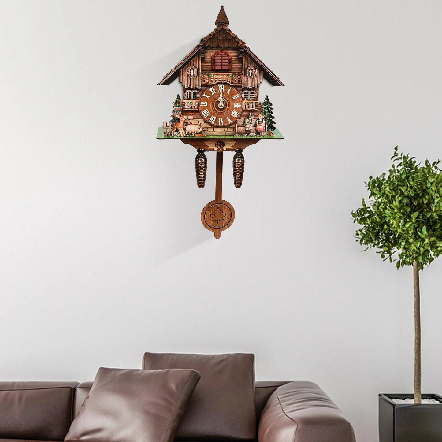 Cuckoo Wall Clock Chalet Forest House Pendulum Quartz