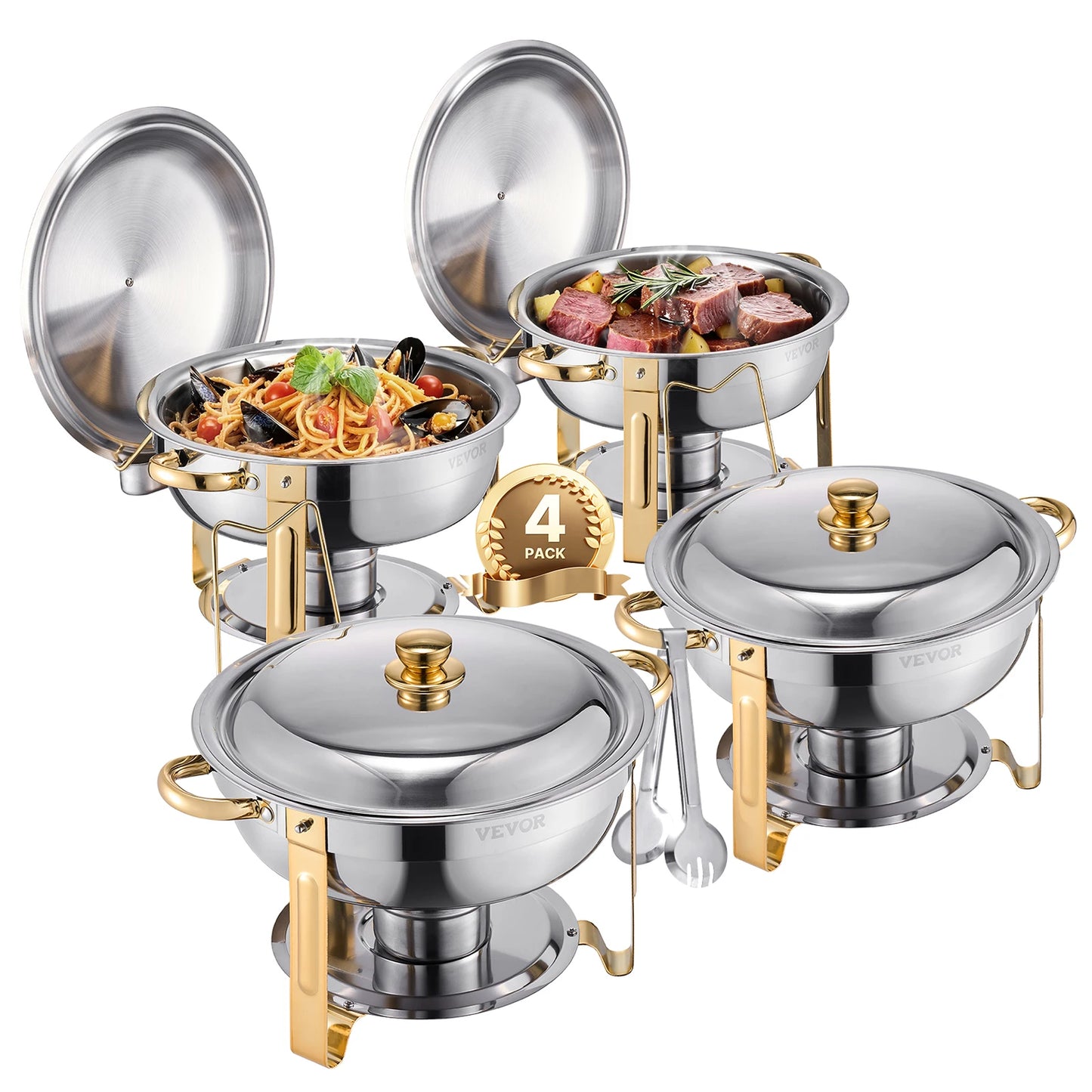 SucceBuy Stainless Steel Chafing Dish Buffet Set Round Warmer Server