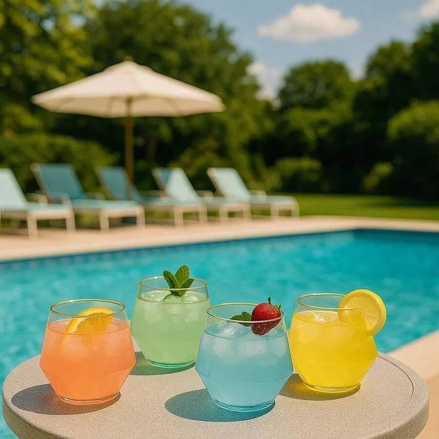 Diamond Unbreakable Stemless Plastic Wine Glasses Disposable 40 Count