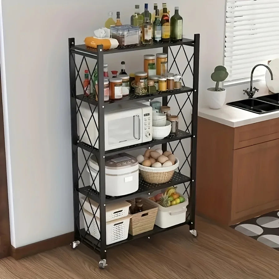 Heavy Duty Foldable Metal Storage Rack With Wheels For Organization