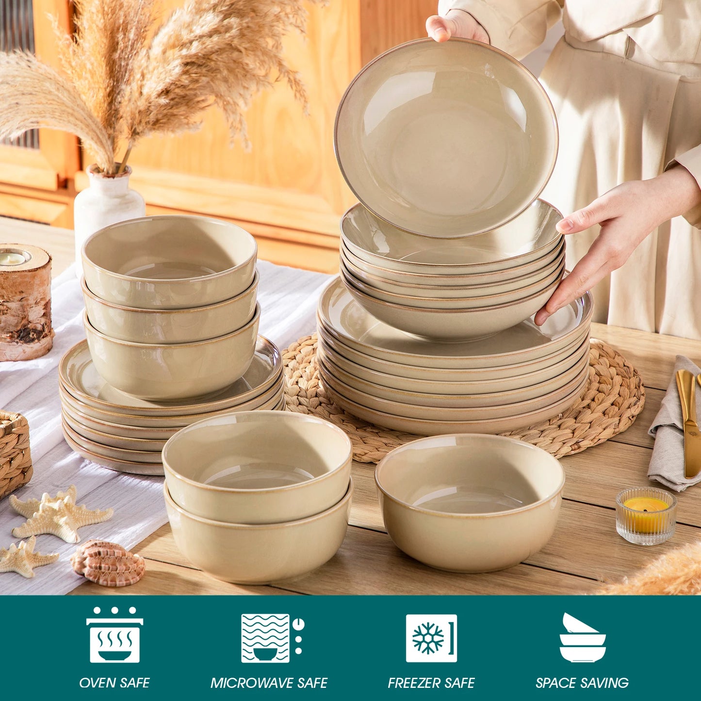 MALACASA Reactive Glaze Stoneware Dinnerware Set For Everyday Use