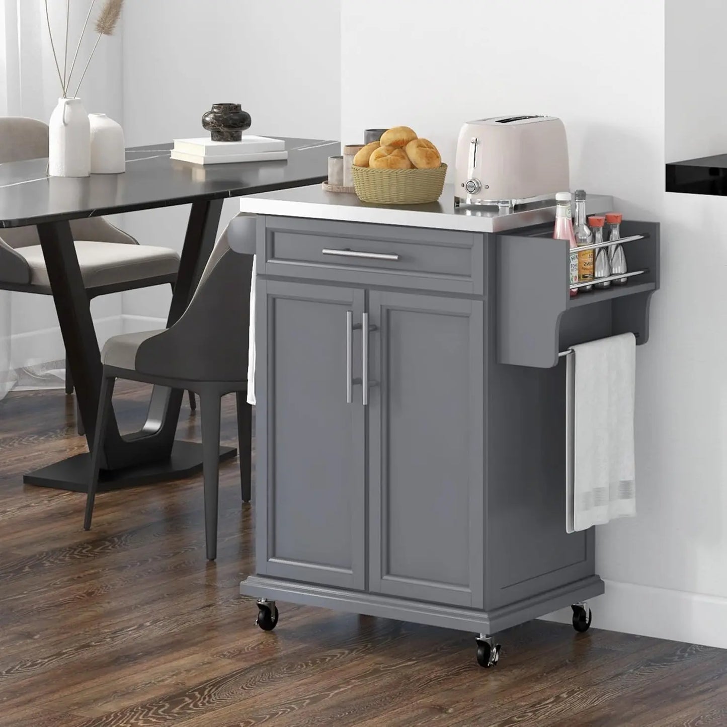 Kitchen Island Cart With Rolling Stainless Steel Top Drawer Storage