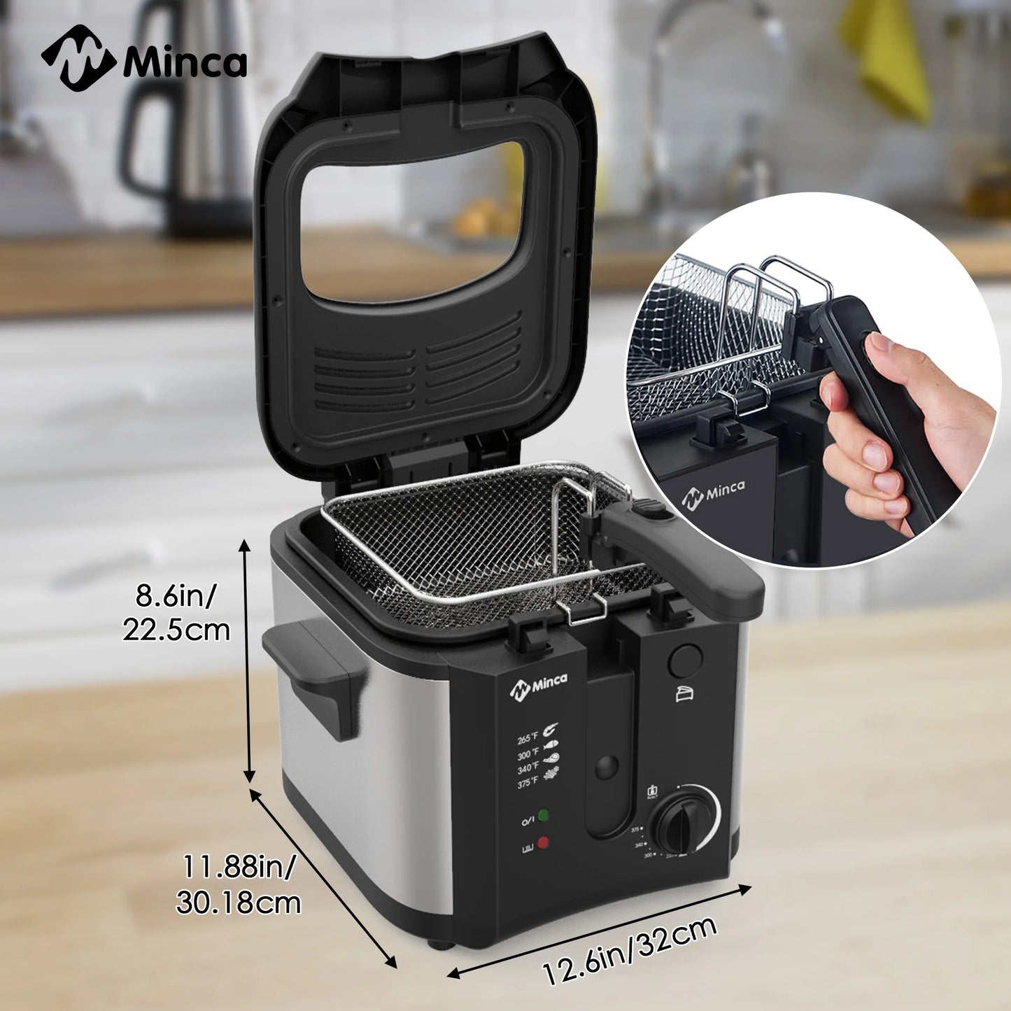 M Minca 1500W Fryer With Nonstick Temperature Control Detachable Lid Odor Filter