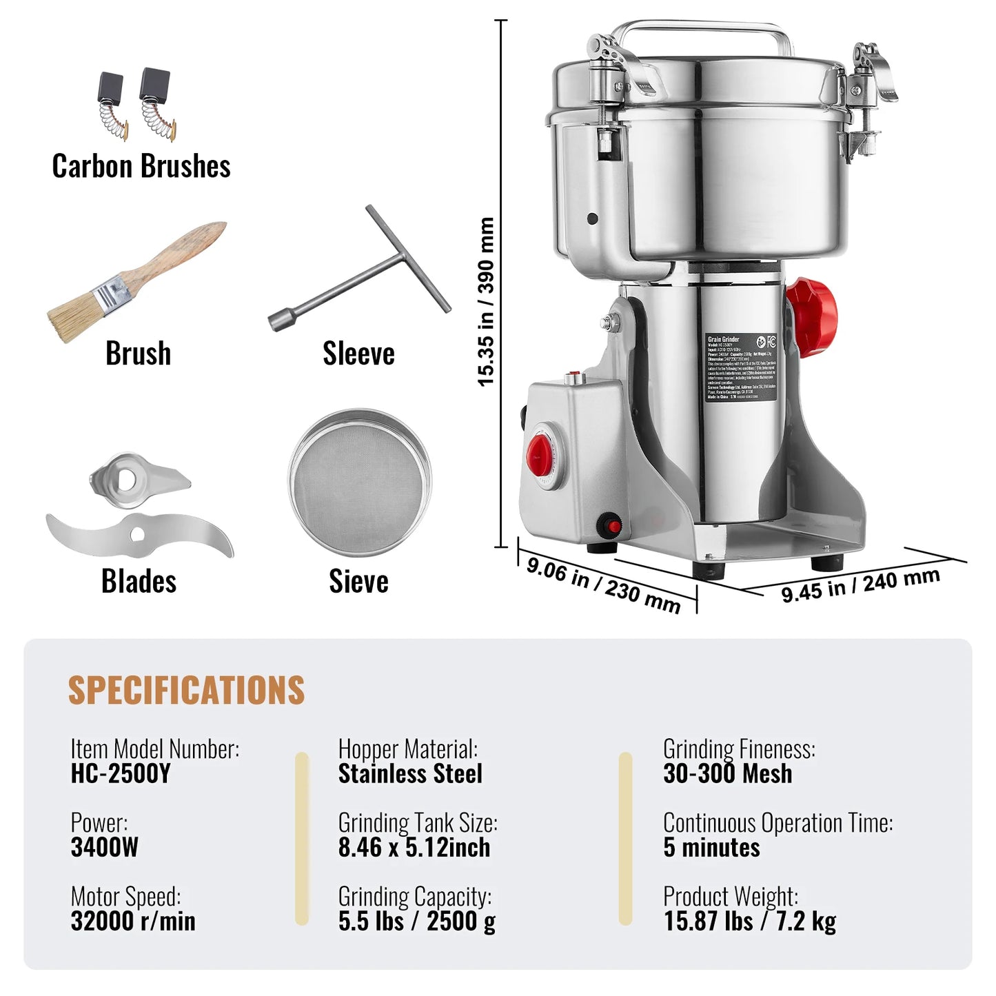 SucceBuy Electric Grain Mill Grinder for Dry Herbs Spices Coffee